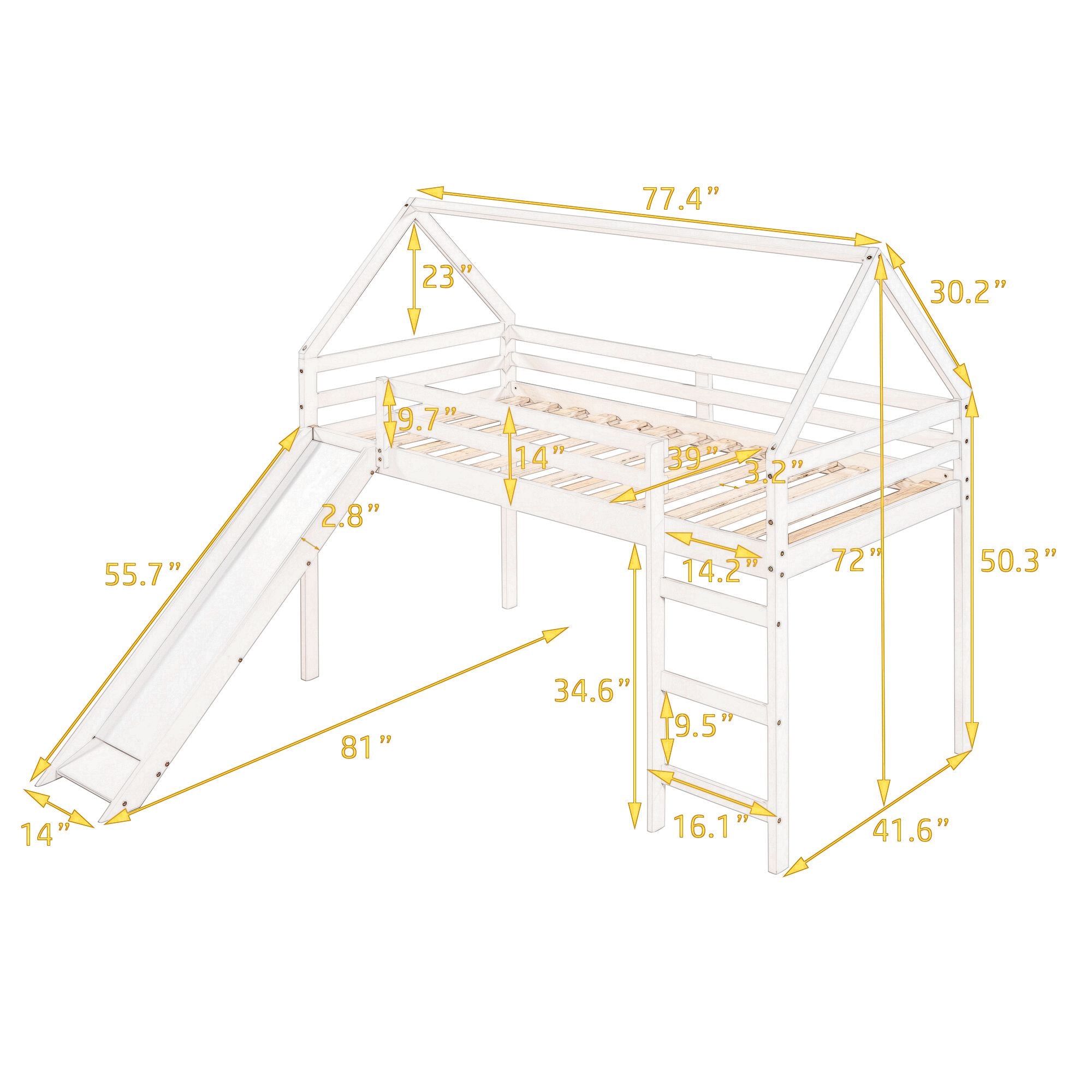 Twin Size Loft Bed with Slide;  House Bed with Slide