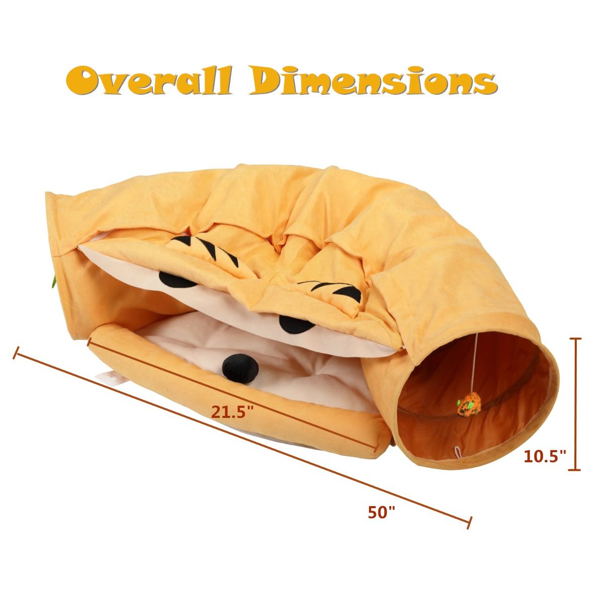 Cat Telescopic Tunnel with Cushioned Bed - Zipper Connection Pet Nest & Teasing Balls for Felines | Yellow