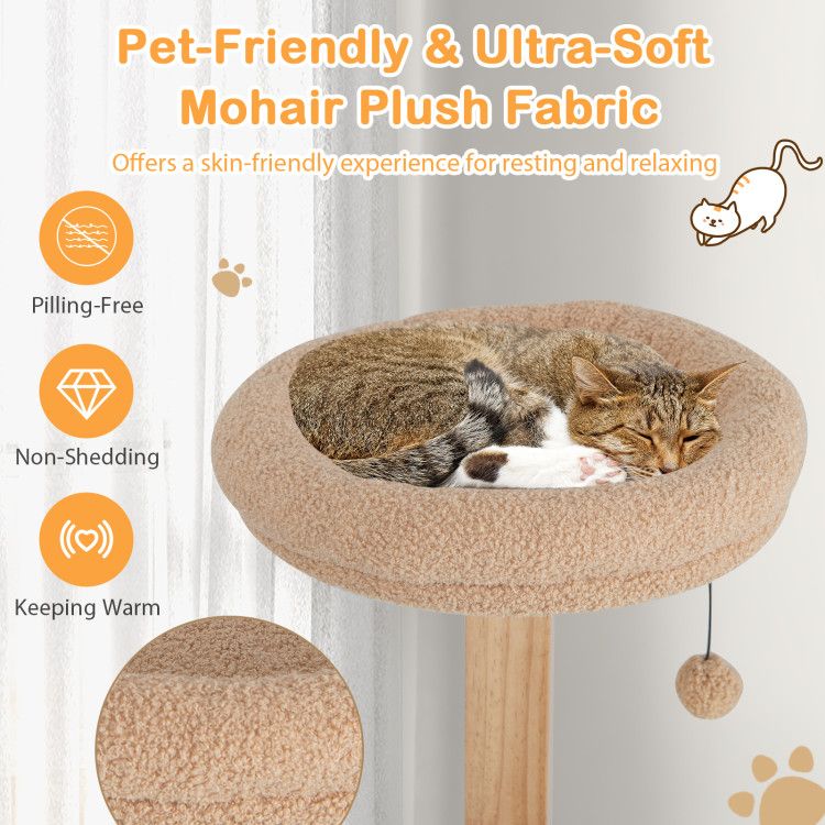 4-Layer Wooden Cat Tree 51" Tall Cat Tower with Condo and Washable Cushions