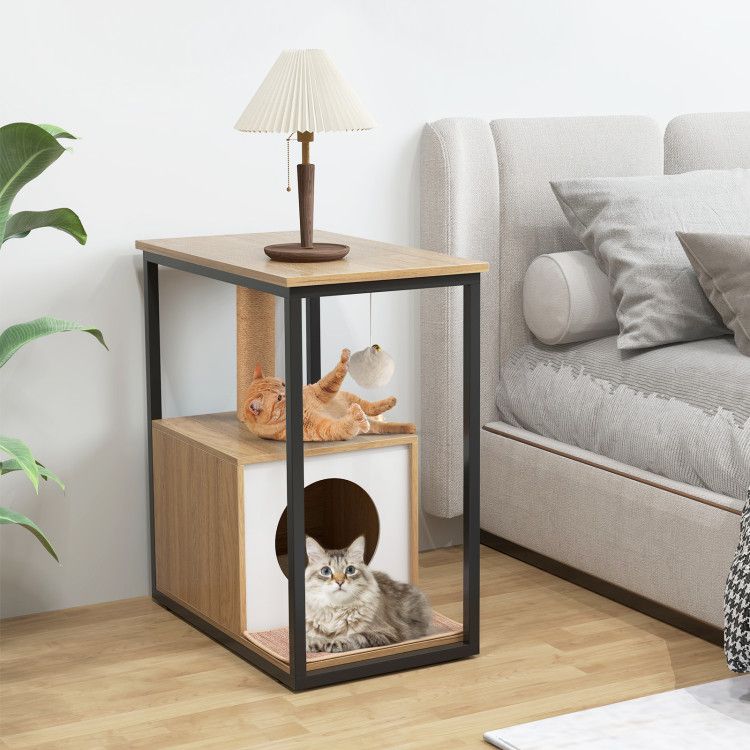 Cat Furniture End Table Cat House with Scratching Post