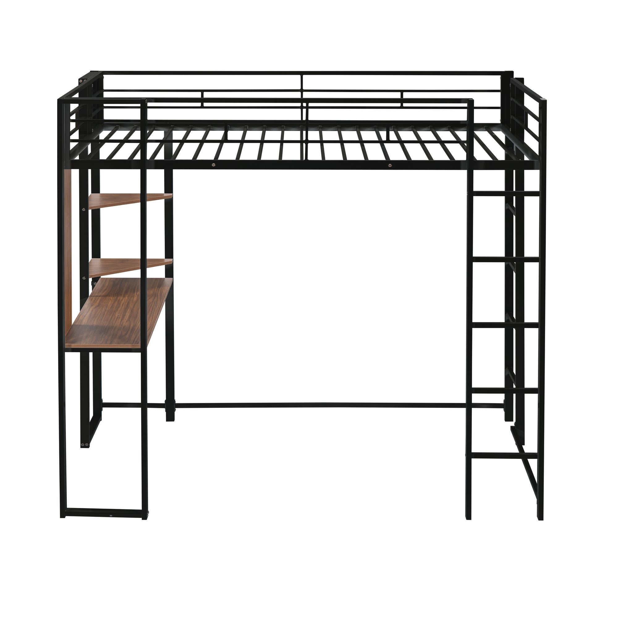 Twin Metal Loft Bed with 2 Shelves and one Desk