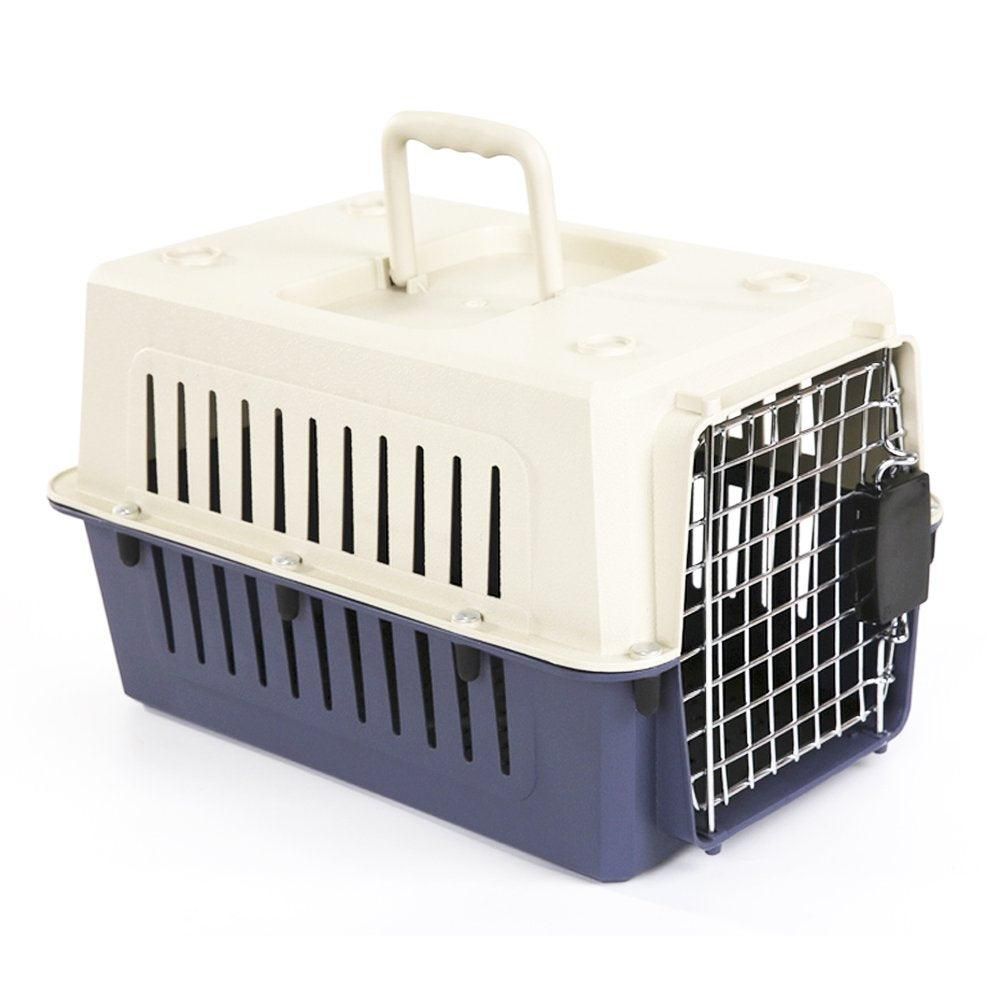 Plastic Cat & Dog Carrier Cage with Chrome Door - Portable, Airline Approved Pet Box for Cats & Dogs, Medium, Blue/Red