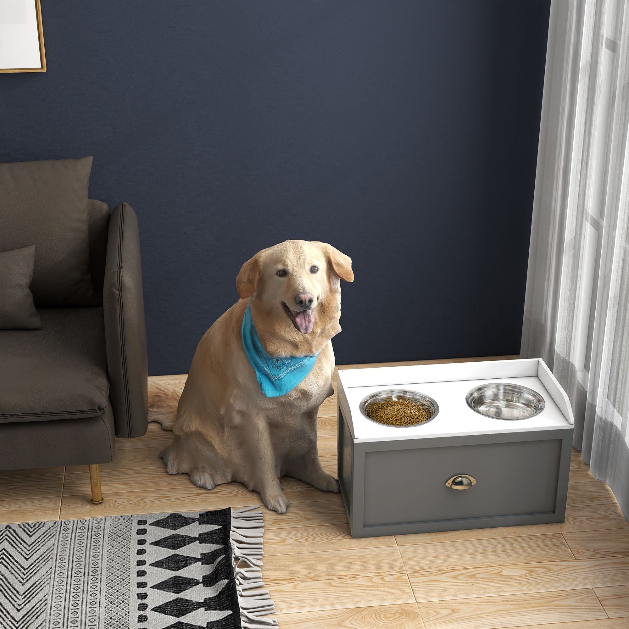 Large Elevated Dog Bowls with Storage - Raised Bowl Stand for Dogs | Gray