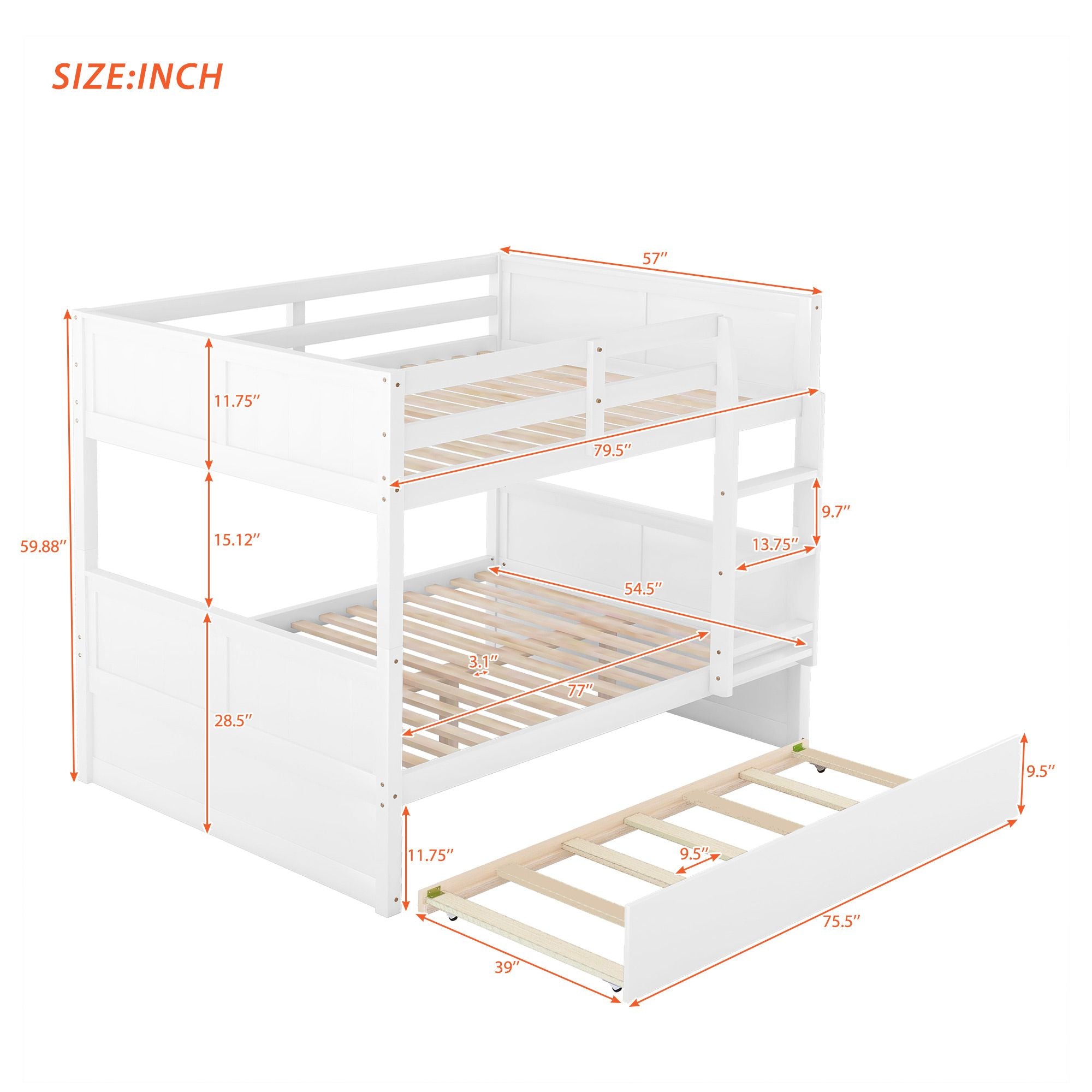 Full Over Full Bunk Bed with Twin Size Trundle