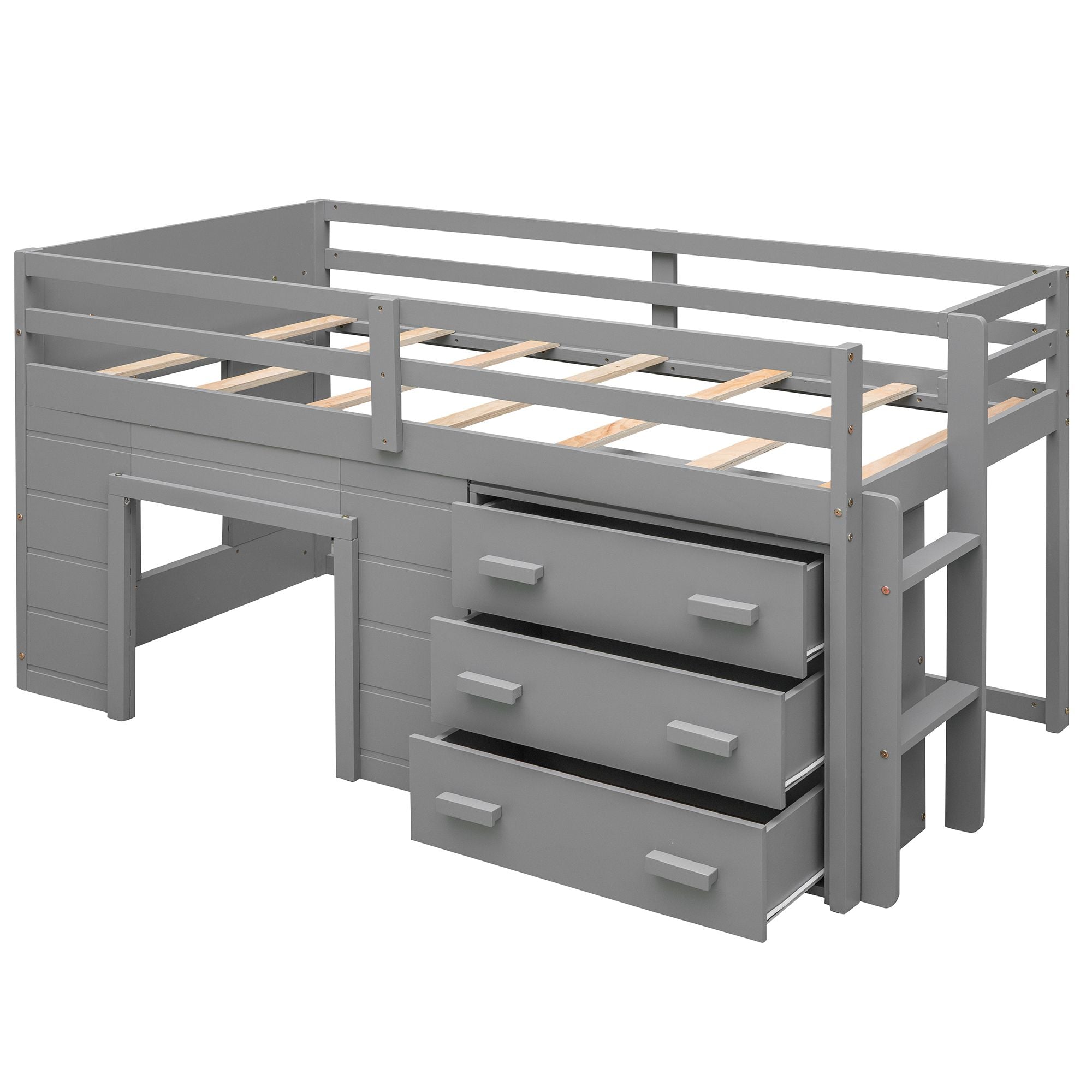 Twin Size Loft Bed with Cabinet and Shelf