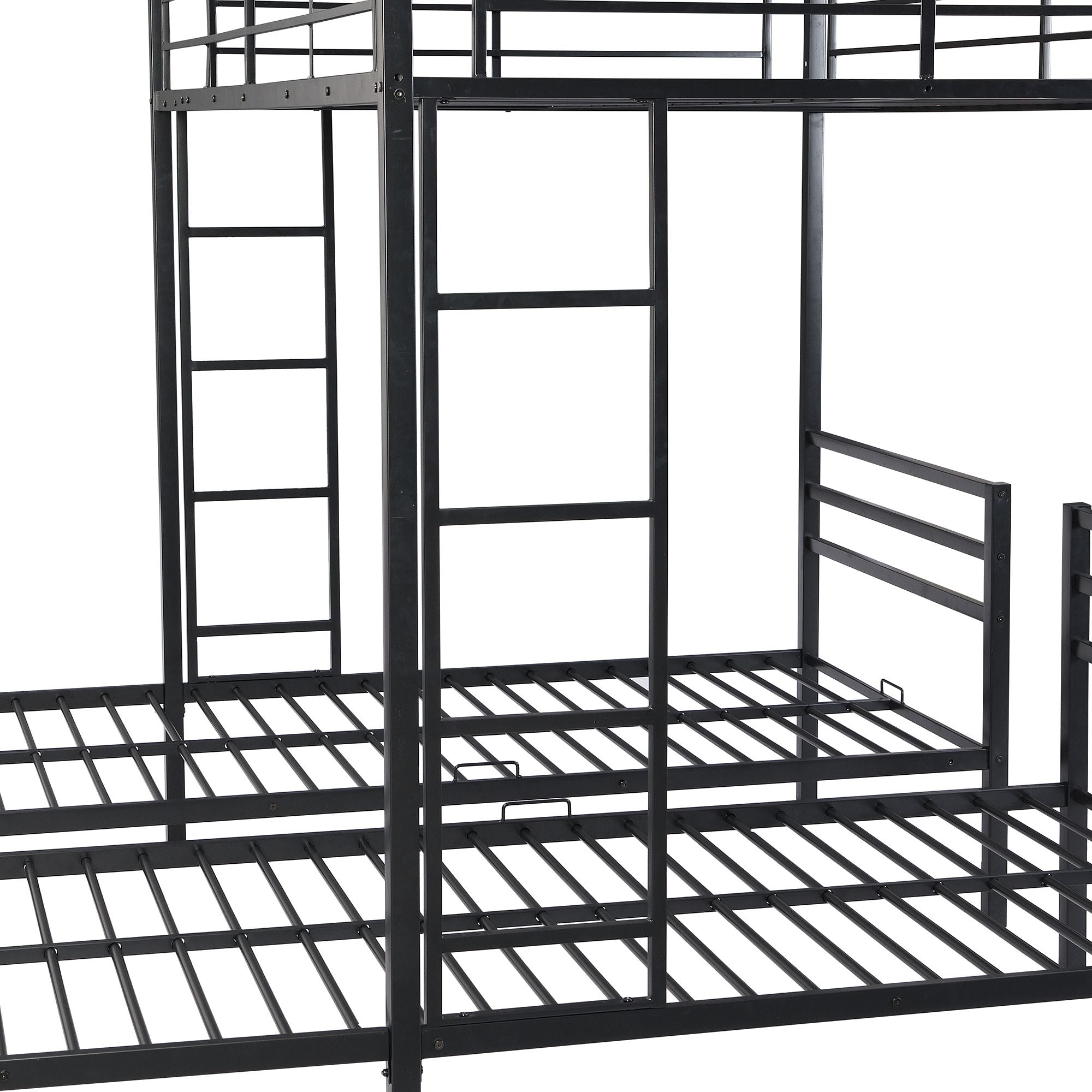 Full over Twin&Twin Size Bunk Metal Bed with Built-in Shelf