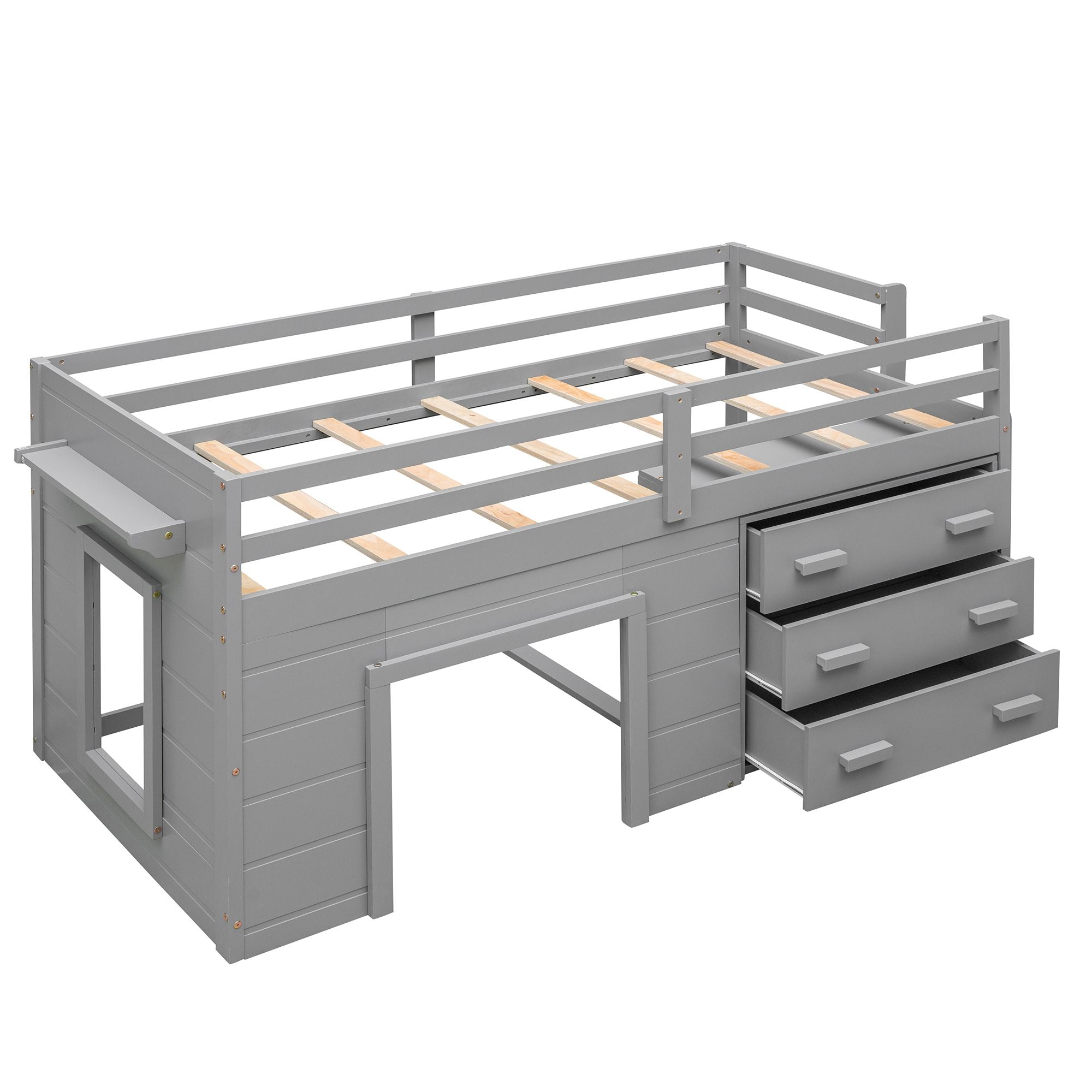 Twin Size Loft Bed with Cabinet and Shelf