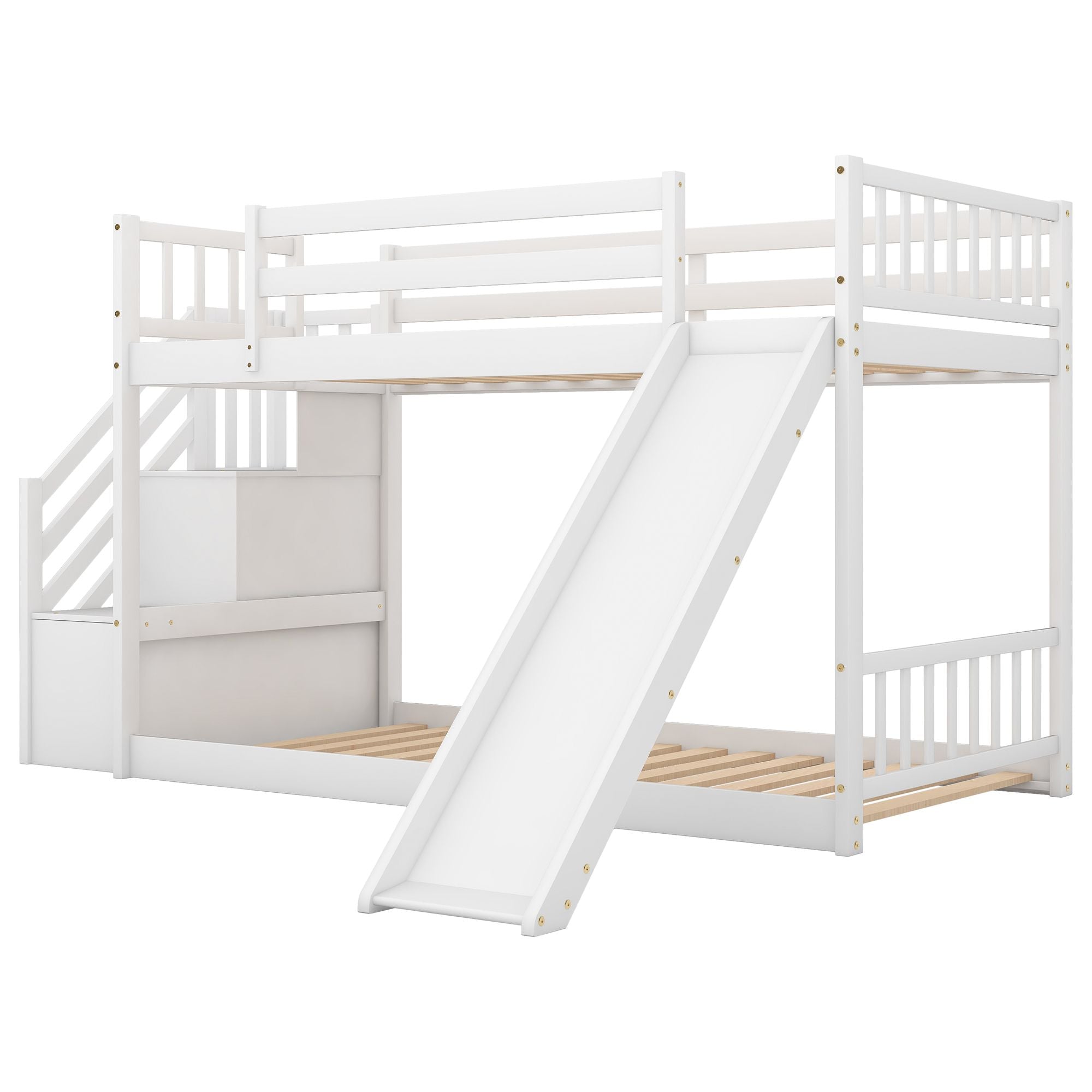 Twin over Twin Bunk Bed with Convertible Slide and Stairway