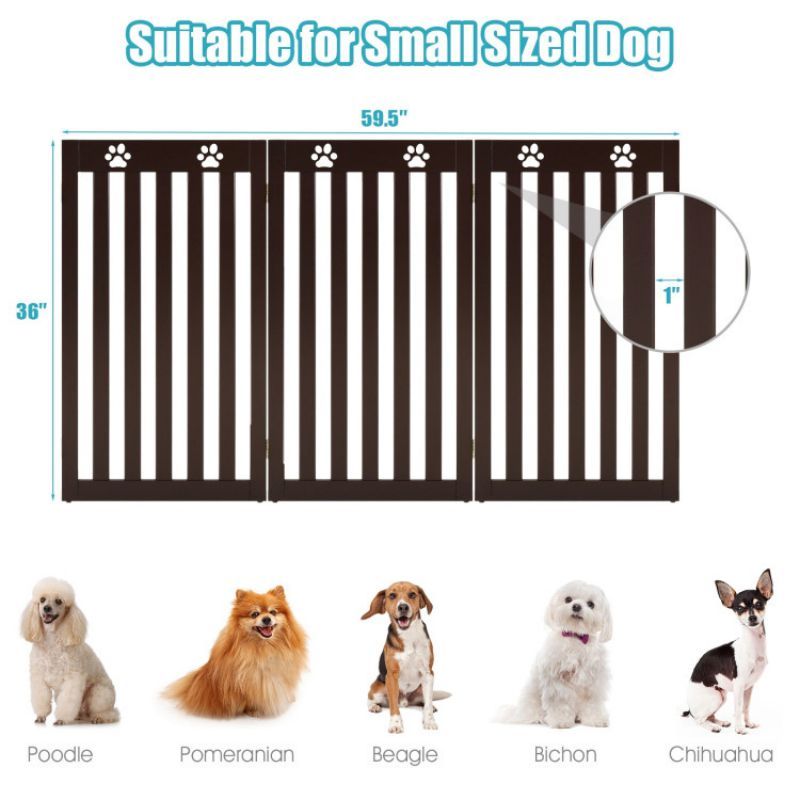 36 Inch Folding Wooden Freestanding Pet Gate Dog Gate with 360° Flexible Hinge