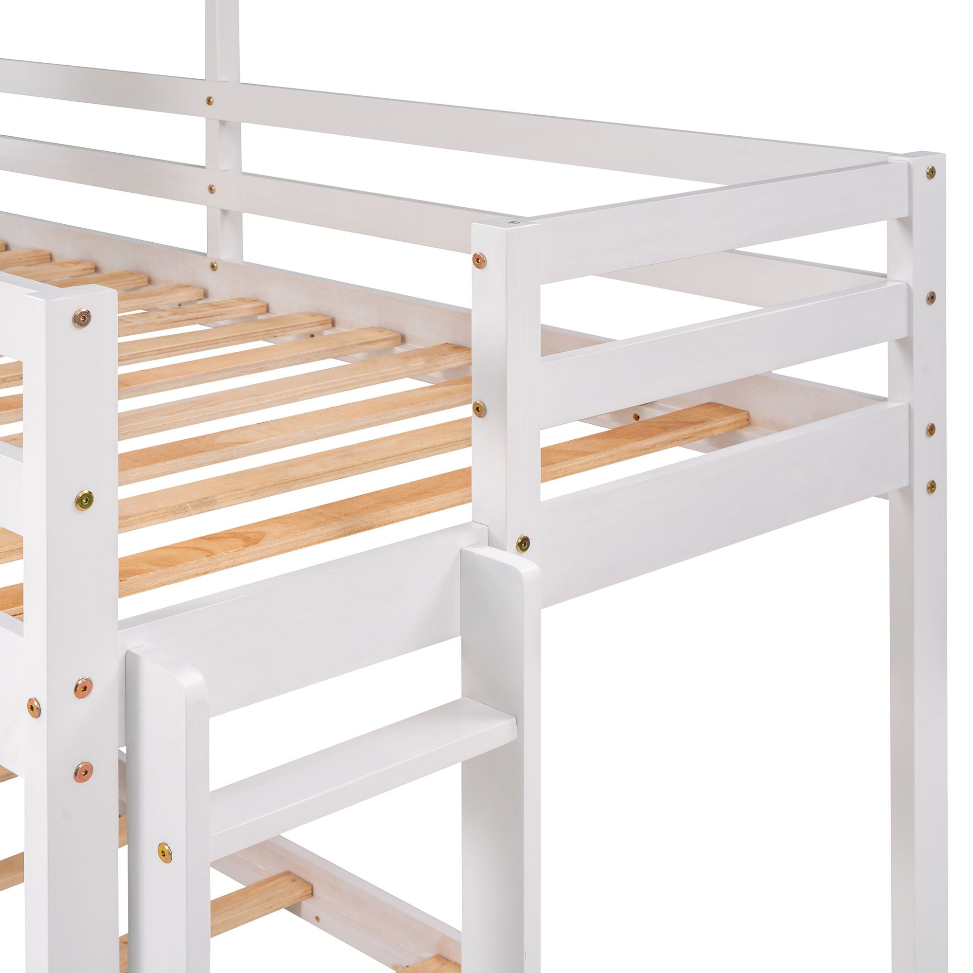 Twin Over Twin Bunk Bed Wood Bed with Roof;  Window;  Guardrail;  Ladder