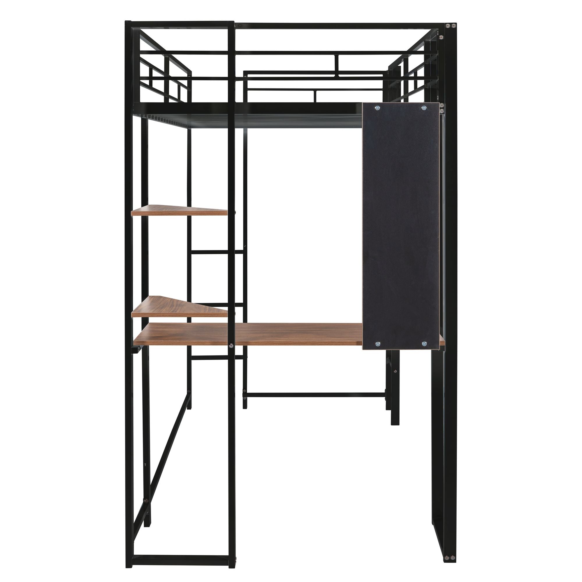 Twin Metal Loft Bed with 2 Shelves and one Desk