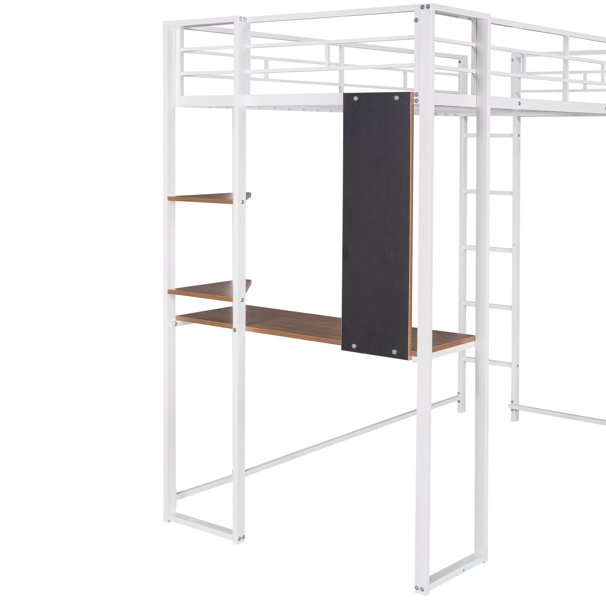 Twin Metal Loft Bed with 2 Shelves and one Desk