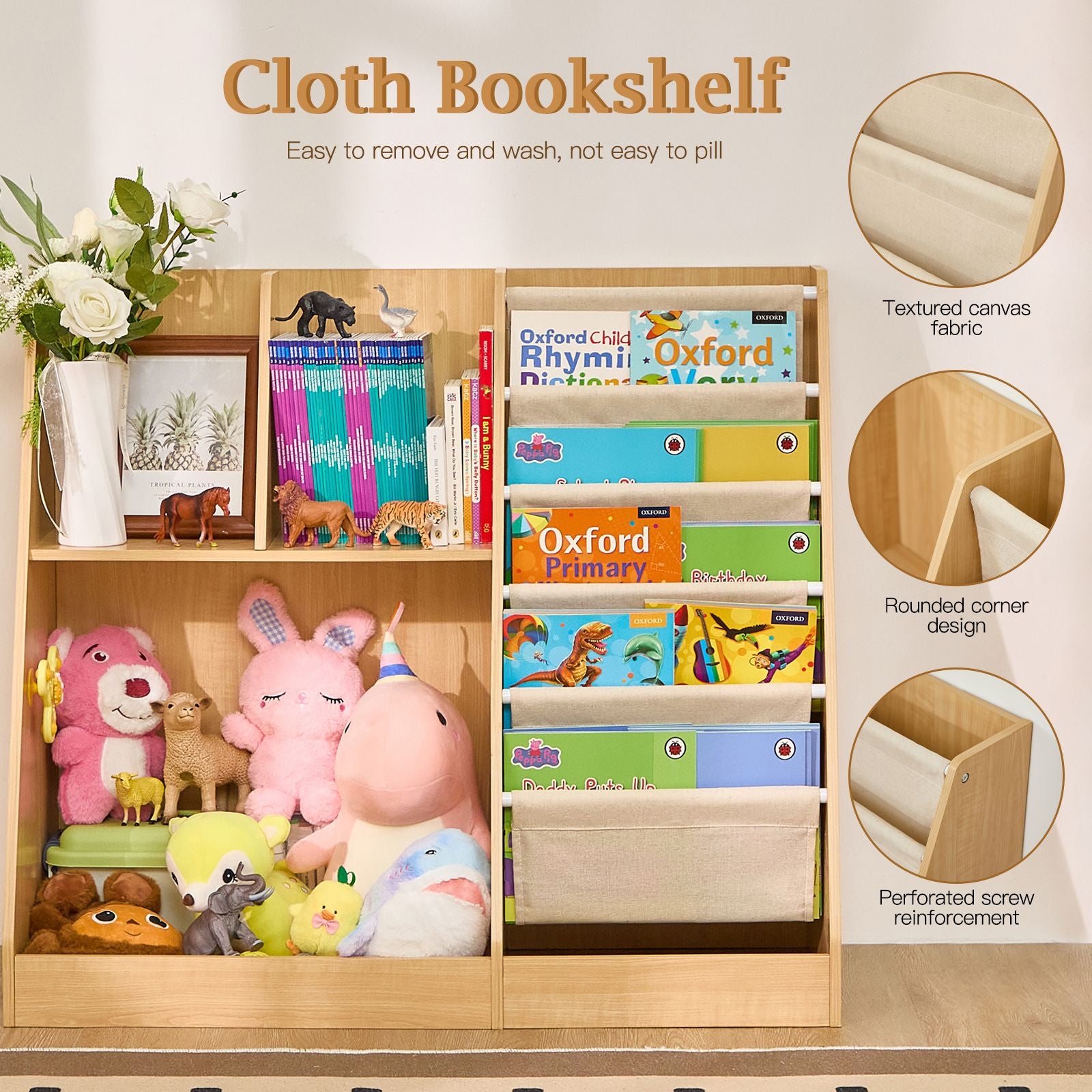 Kids Bookshelf and Toy Storage Organizer, Wooden Kids Book Shelf,Childrens Bookshelf, Bookcase for Kids Room,Nursery Bookcase for Kids, Children, Toddlers