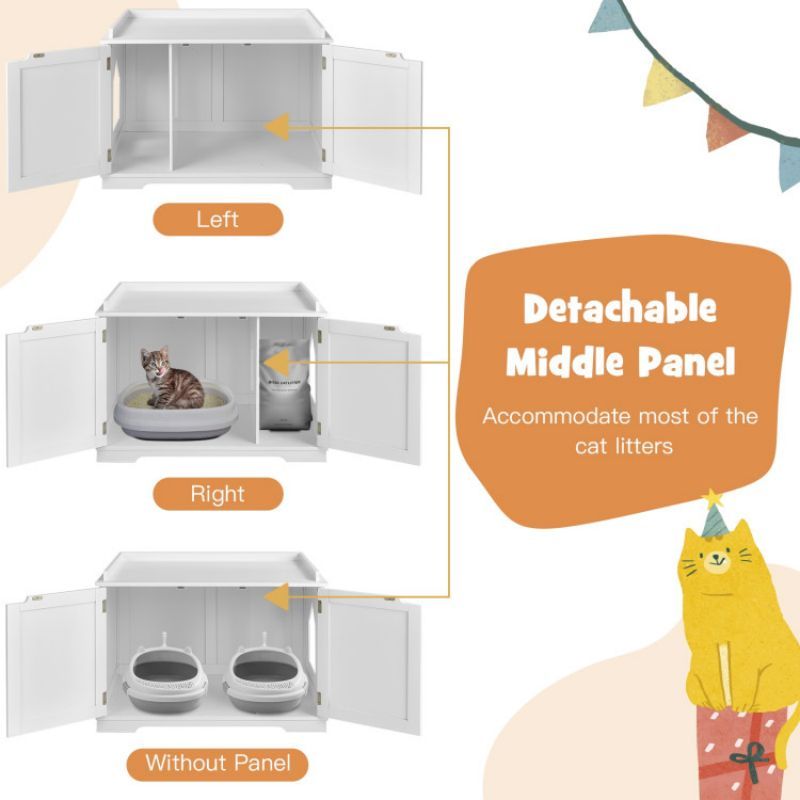 Cat Litter Box Enclosure with Double Doors for Large Cat and Kitty