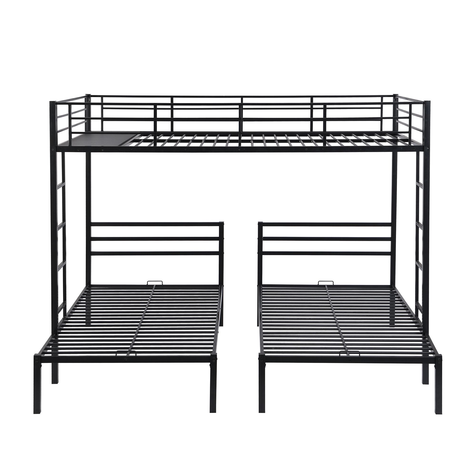 Full over Twin&Twin Size Bunk Metal Bed with Built-in Shelf