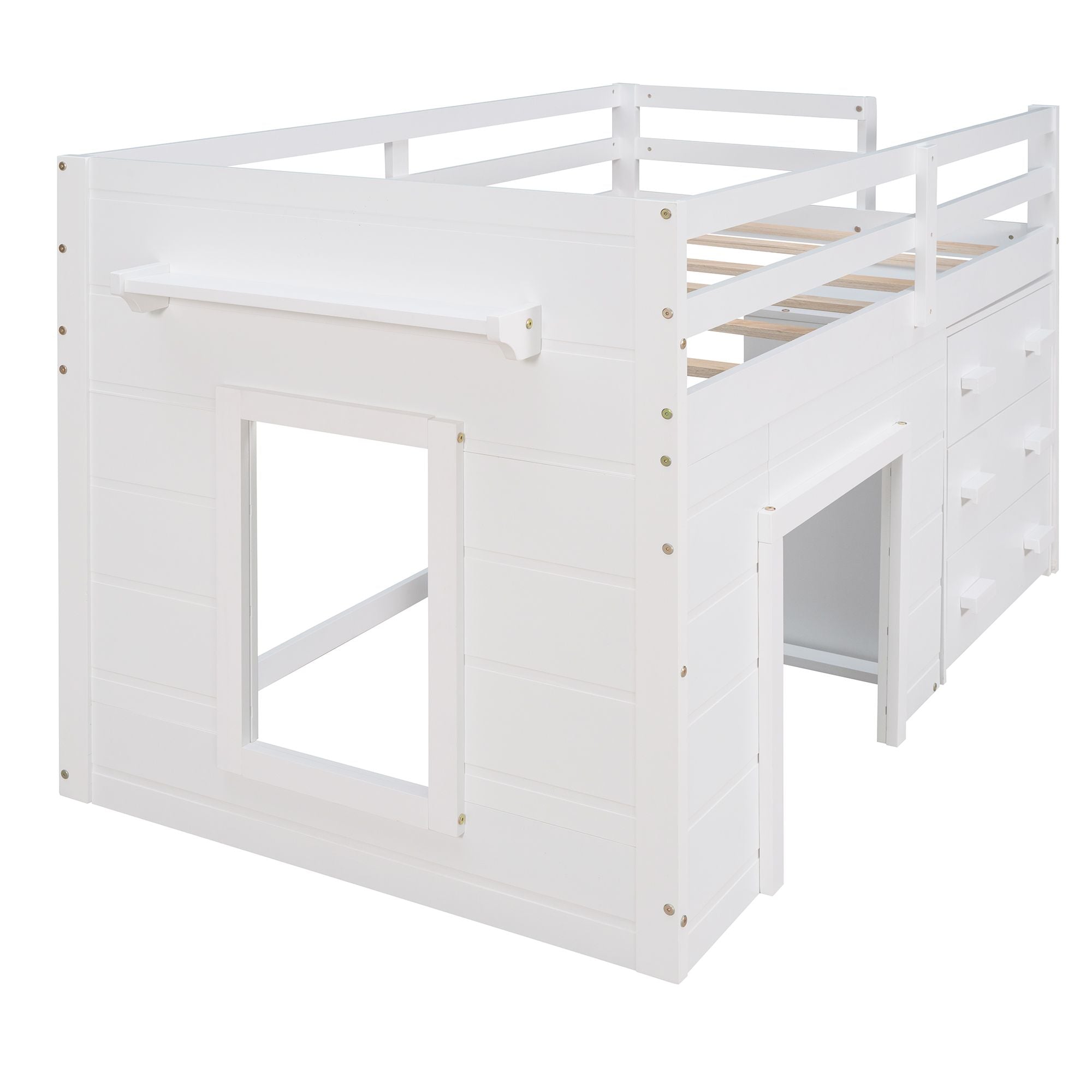 Twin Size Loft Bed with Cabinet and Shelf