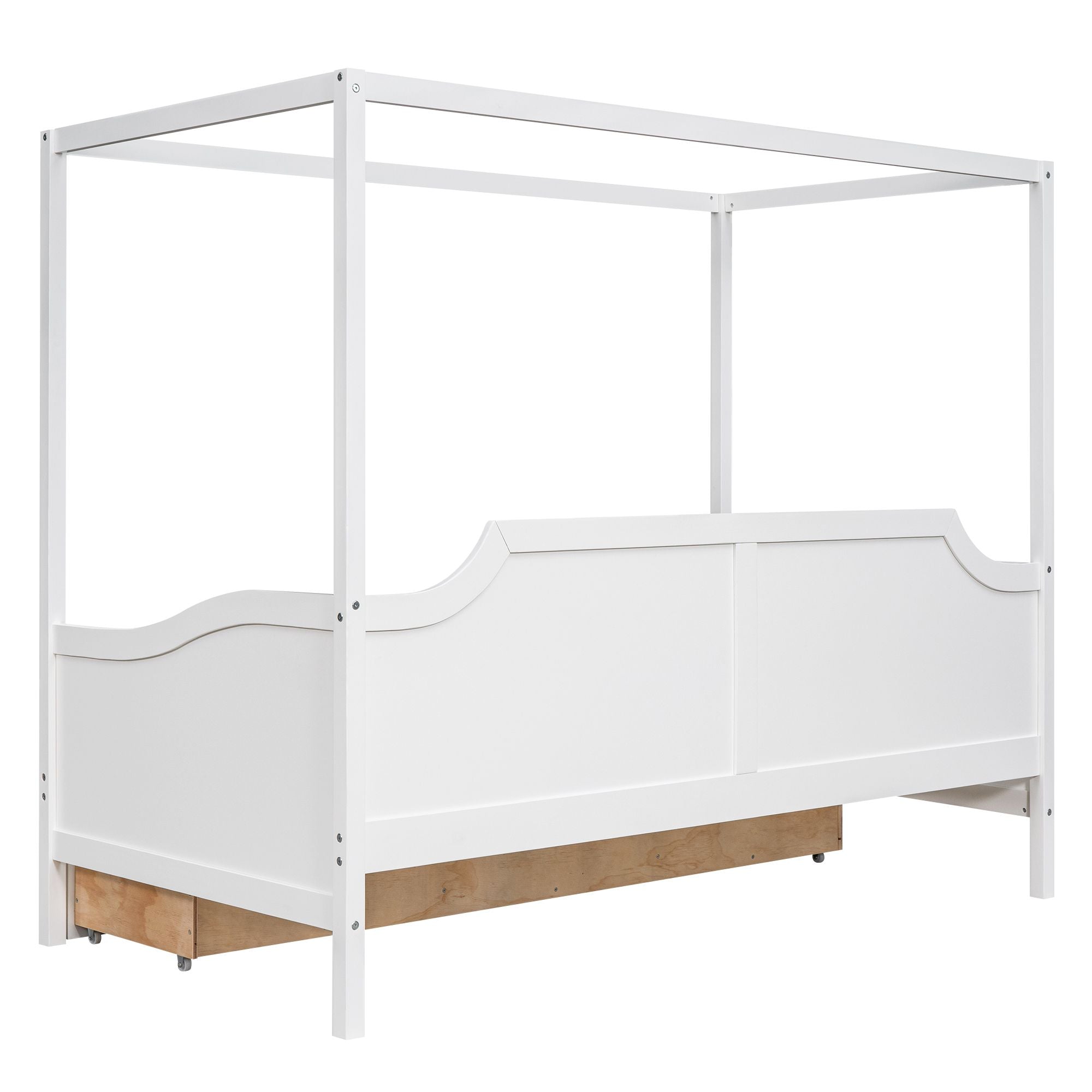 Twin Size Wooden Canopy Daybed with 3 in 1 Storage Drawers