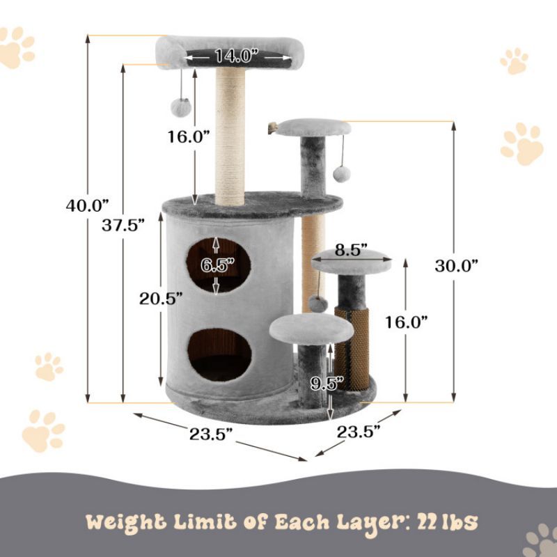 40 Inch Cat Tree Tower Multi-Level Activity Tree with 2-Tier Cat-Hole Condo