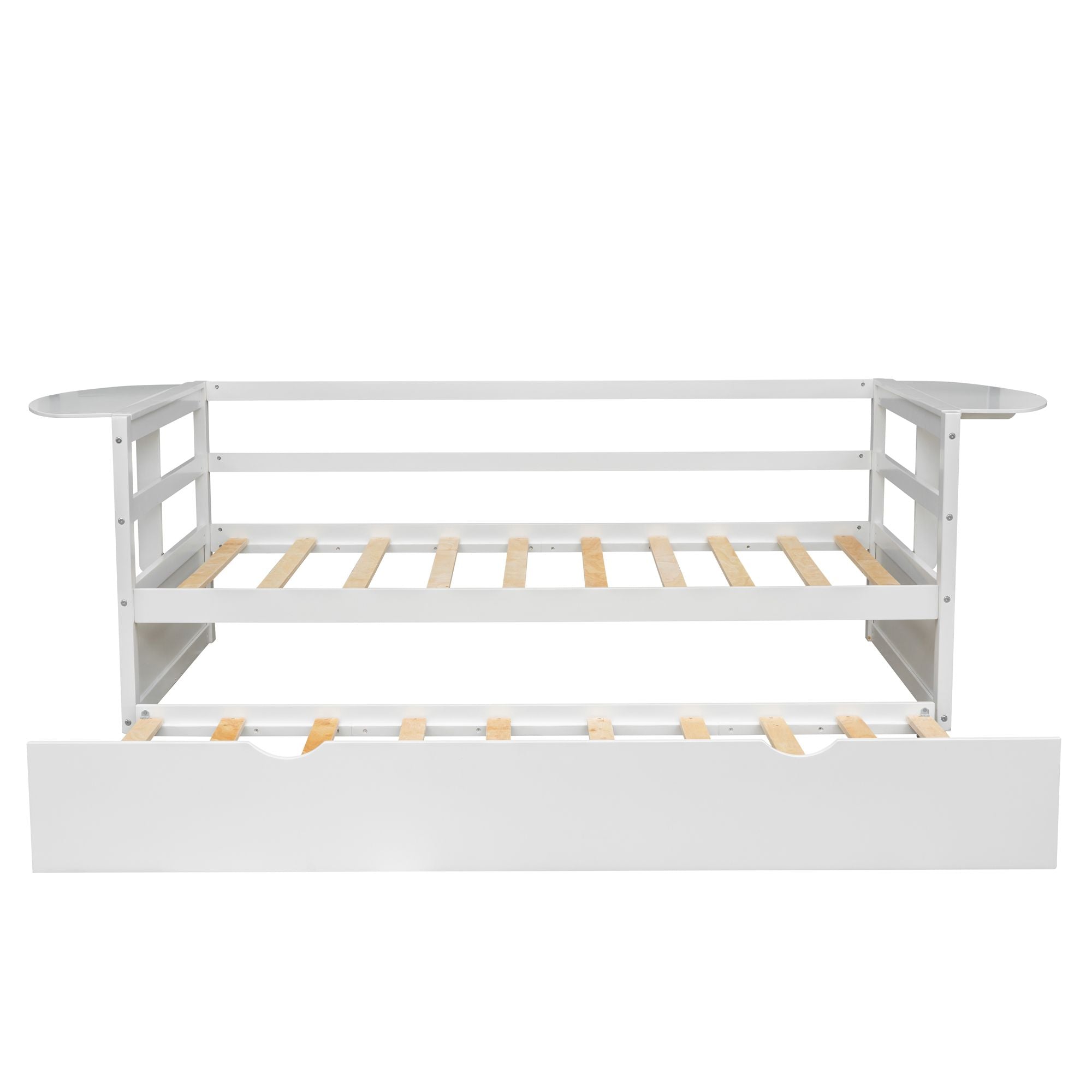 Twin Size Daybed with Trundle and Foldable Shelves on Both Sides