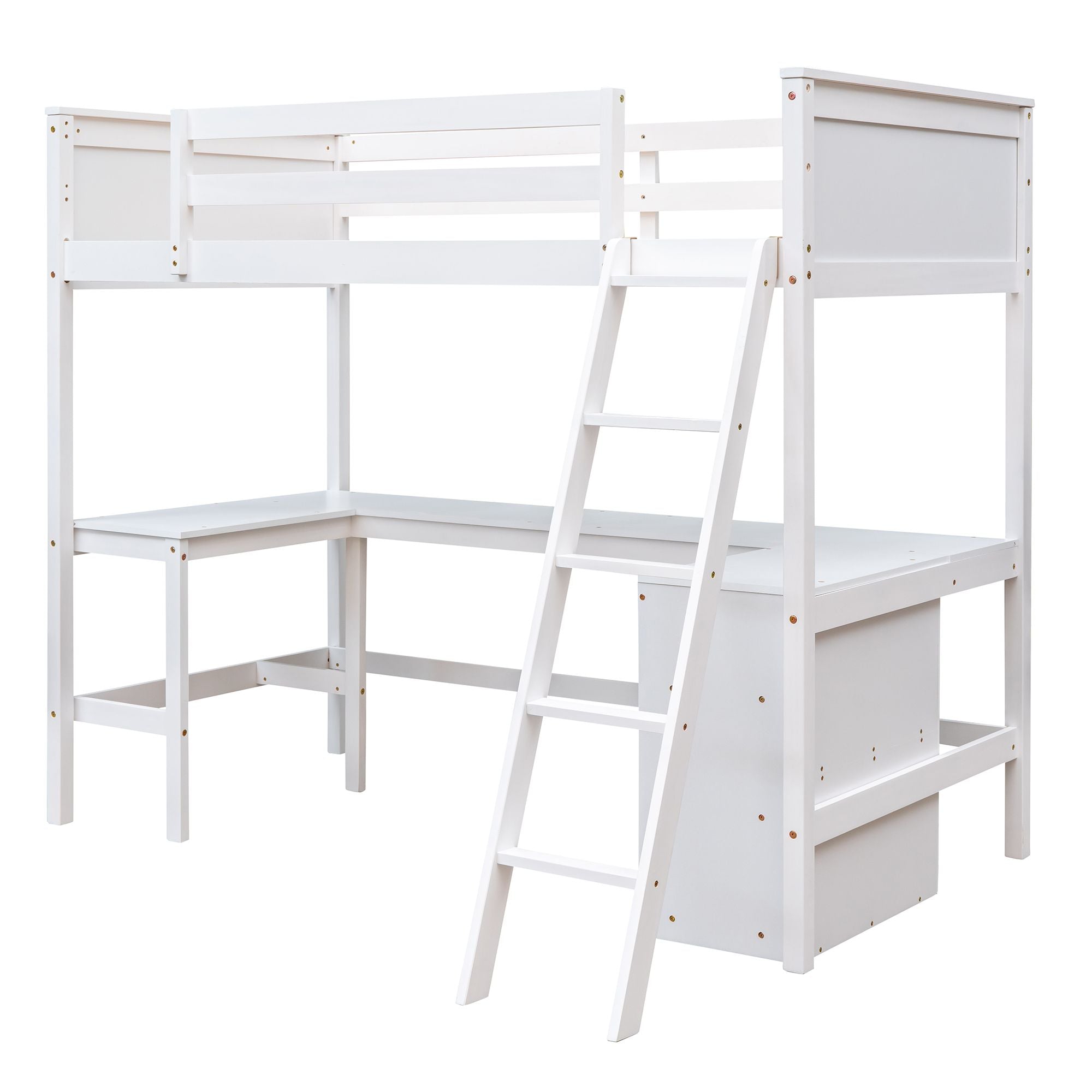 Twin size Loft Bed with Shelves and Desk;  Wooden Loft Bed with Desk