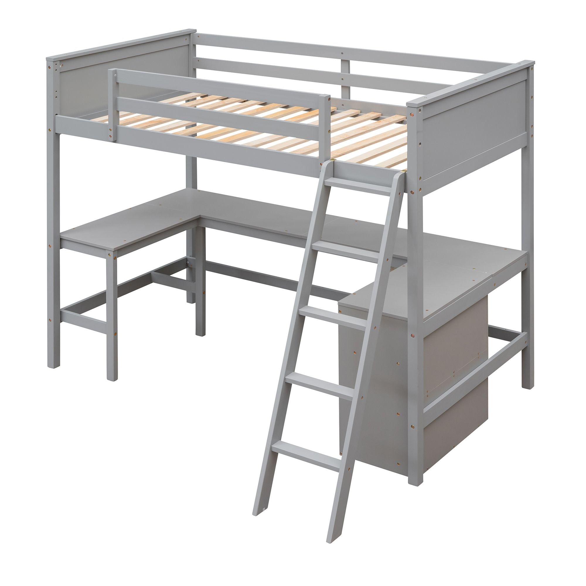 Twin size Loft Bed with Shelves and Desk;  Wooden Loft Bed with Desk