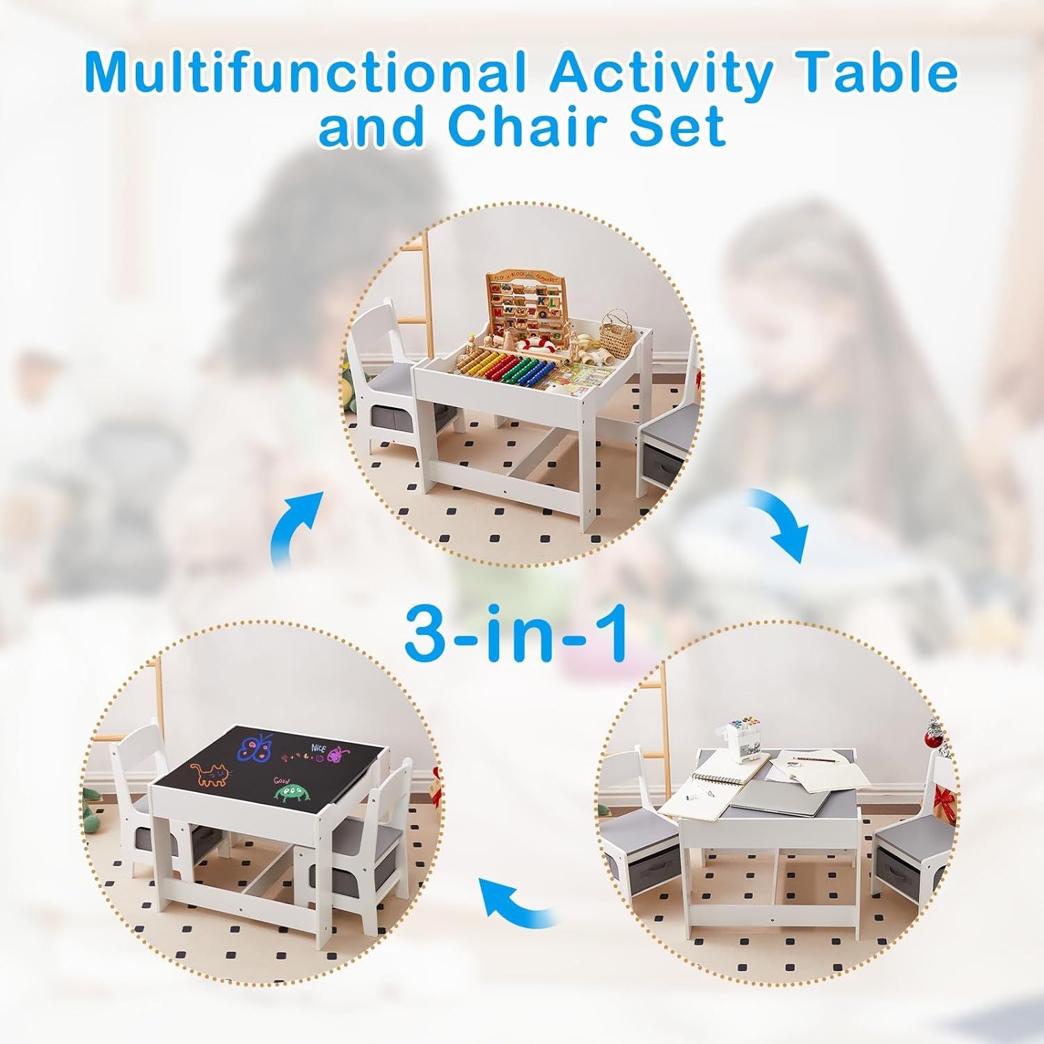 Kids Table and Chair Set with Storage,Table and Chairs for Kids 2-5, Toddler Table and Chair Set 2-4 Year Old, Toddler Activity Table, Table for Kids 2-5