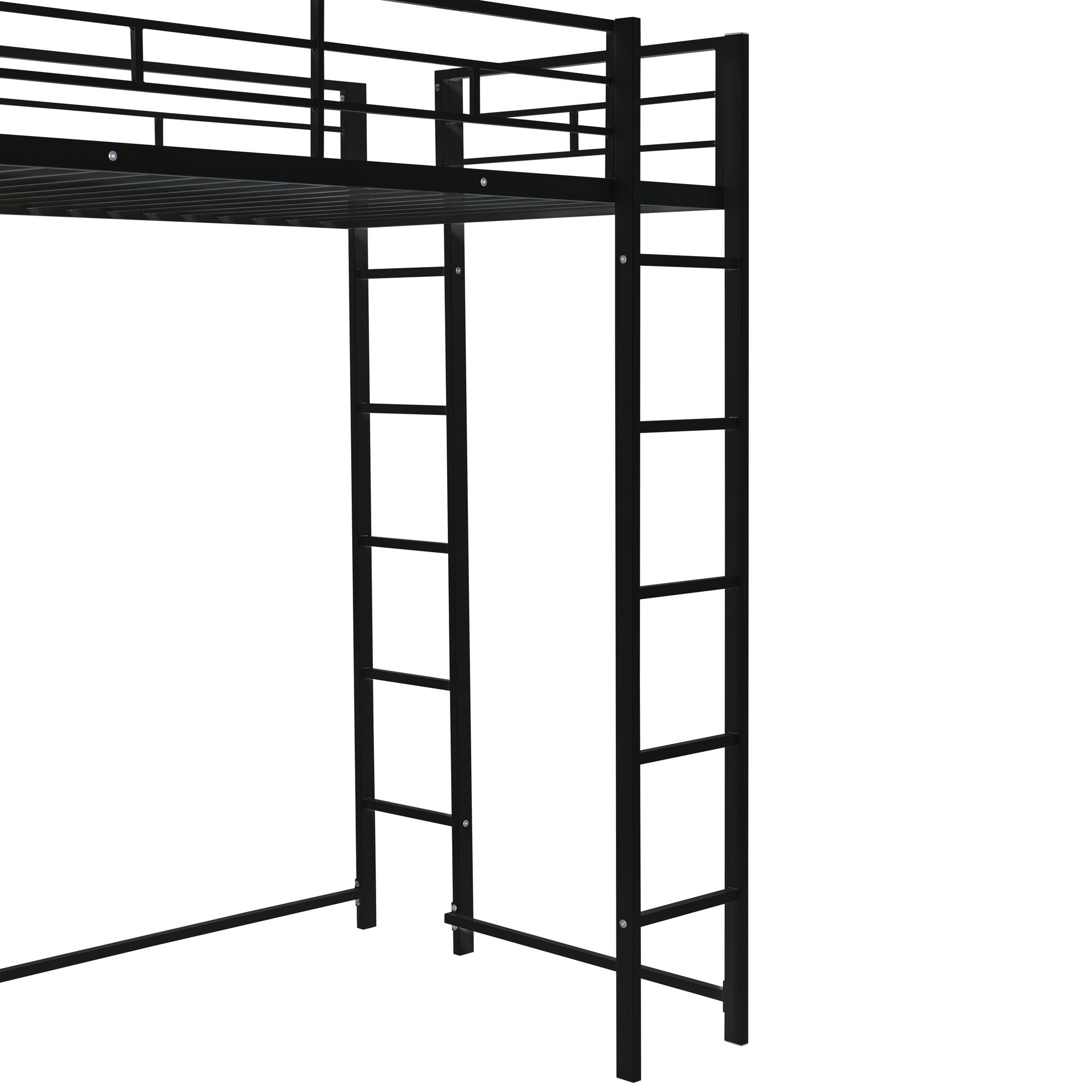 Twin Metal Loft Bed with 2 Shelves and one Desk