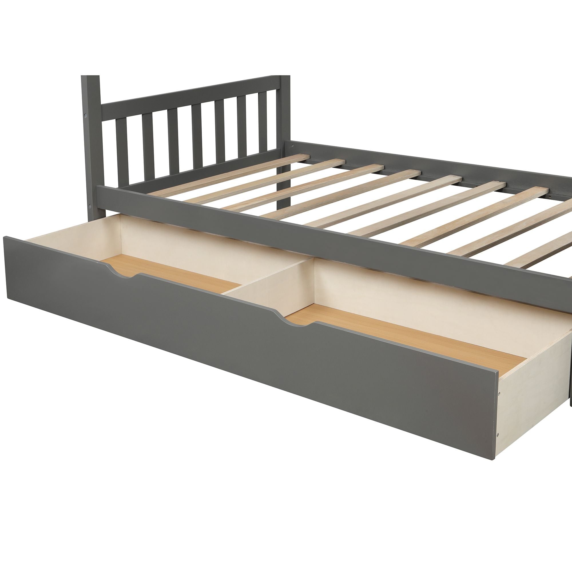 Twin over Full/Twin Bunk Bed;  Convertible Bottom Bed;  Storage Shelves and Drawers;  Gray