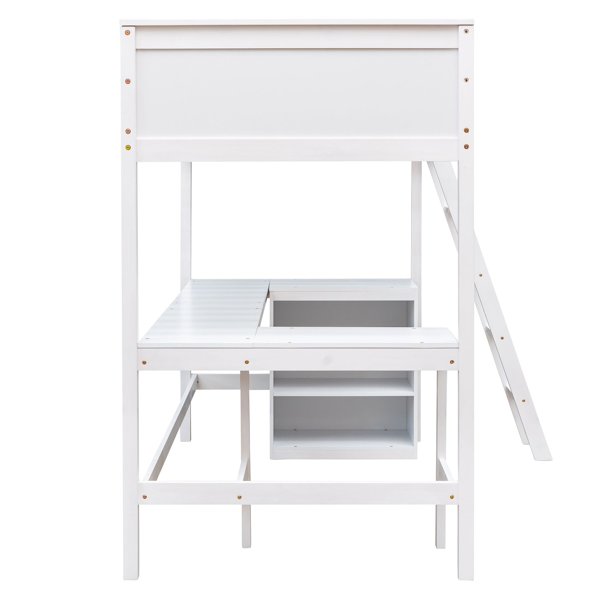 Twin size Loft Bed with Shelves and Desk;  Wooden Loft Bed with Desk