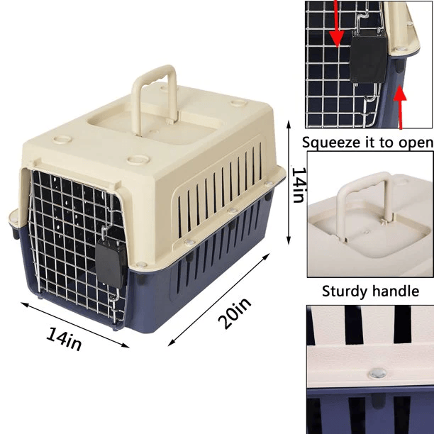 Plastic Cat & Dog Carrier Cage with Chrome Door - Portable, Airline Approved Pet Box for Cats & Dogs, Medium, Blue/Red