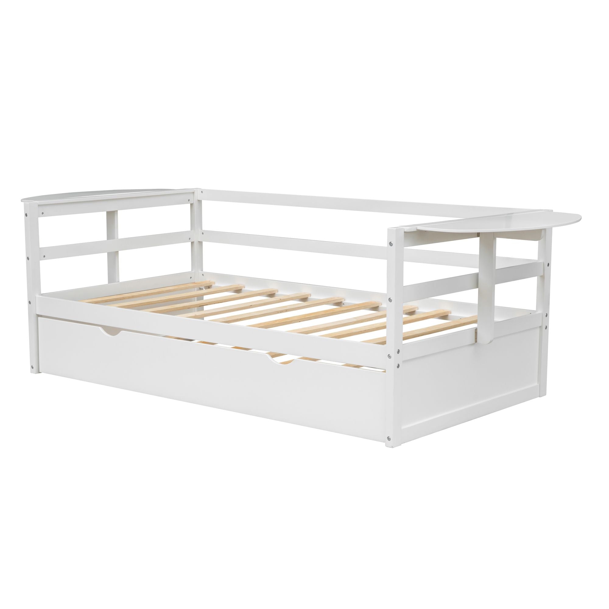 Twin Size Daybed with Trundle and Foldable Shelves on Both Sides