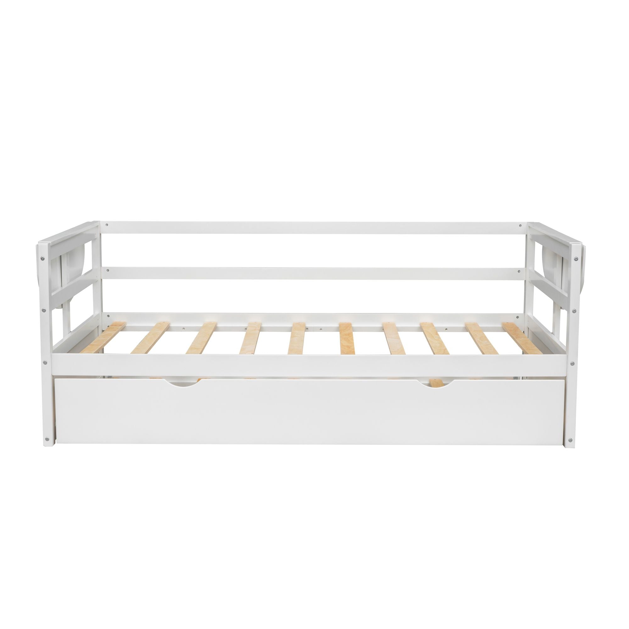 Twin Size Daybed with Trundle and Foldable Shelves on Both Sides