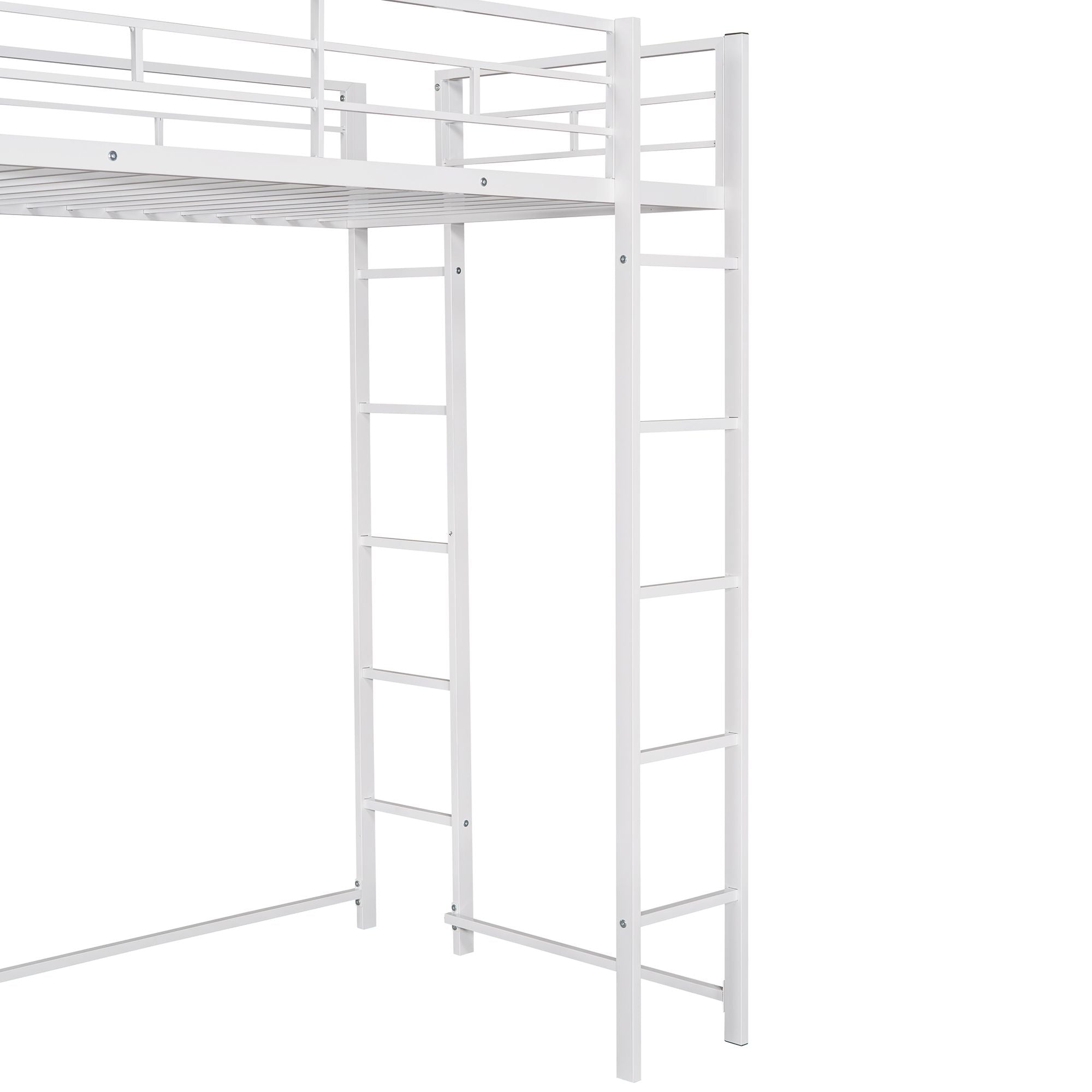 Twin Metal Loft Bed with 2 Shelves and one Desk