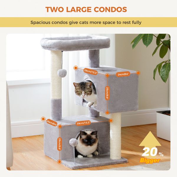 31.5" Cat Tree Cat Tower with Dual Large Condos for Kittens and Medium Size Cats