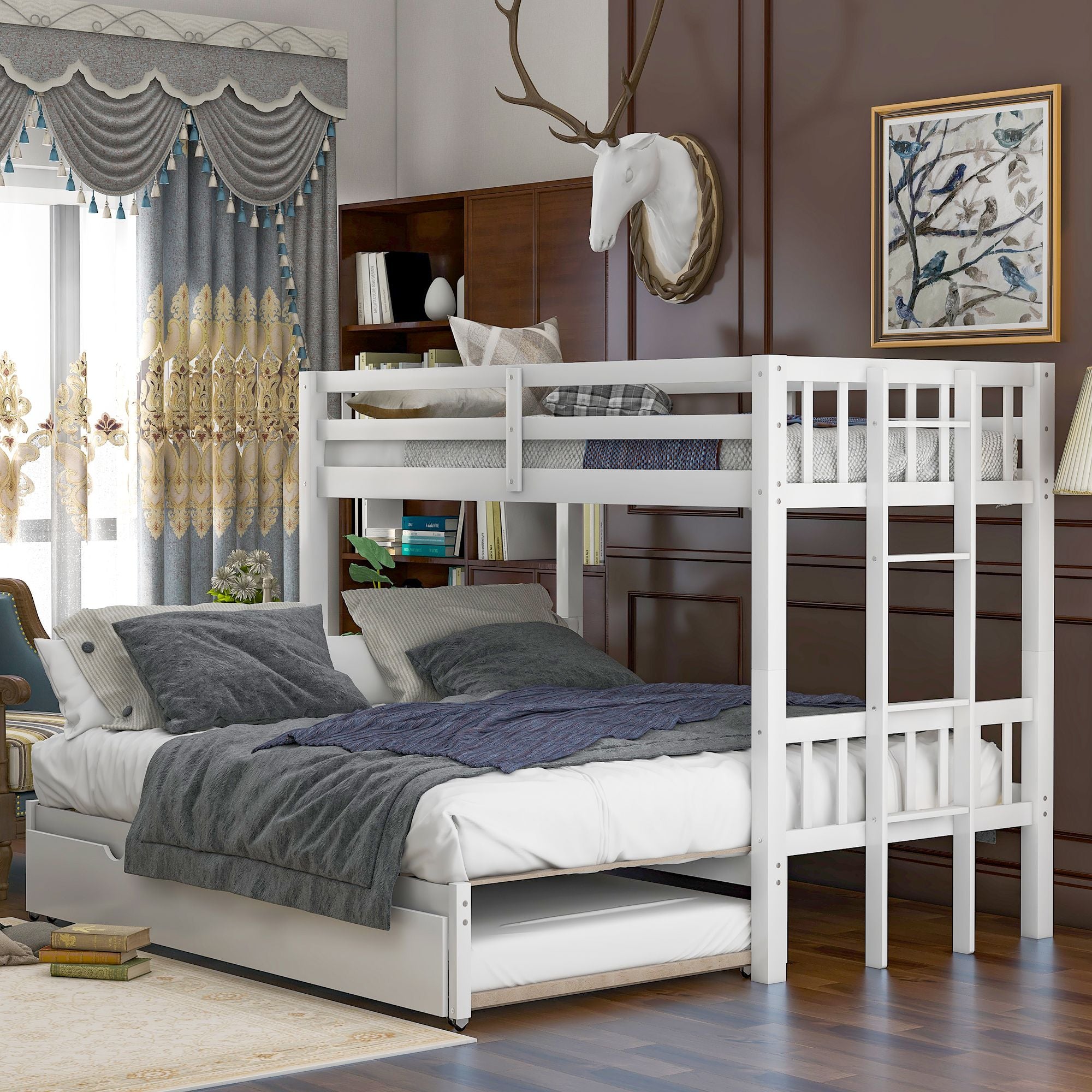 Twin over Pull-out Bunk Bed with Trundle