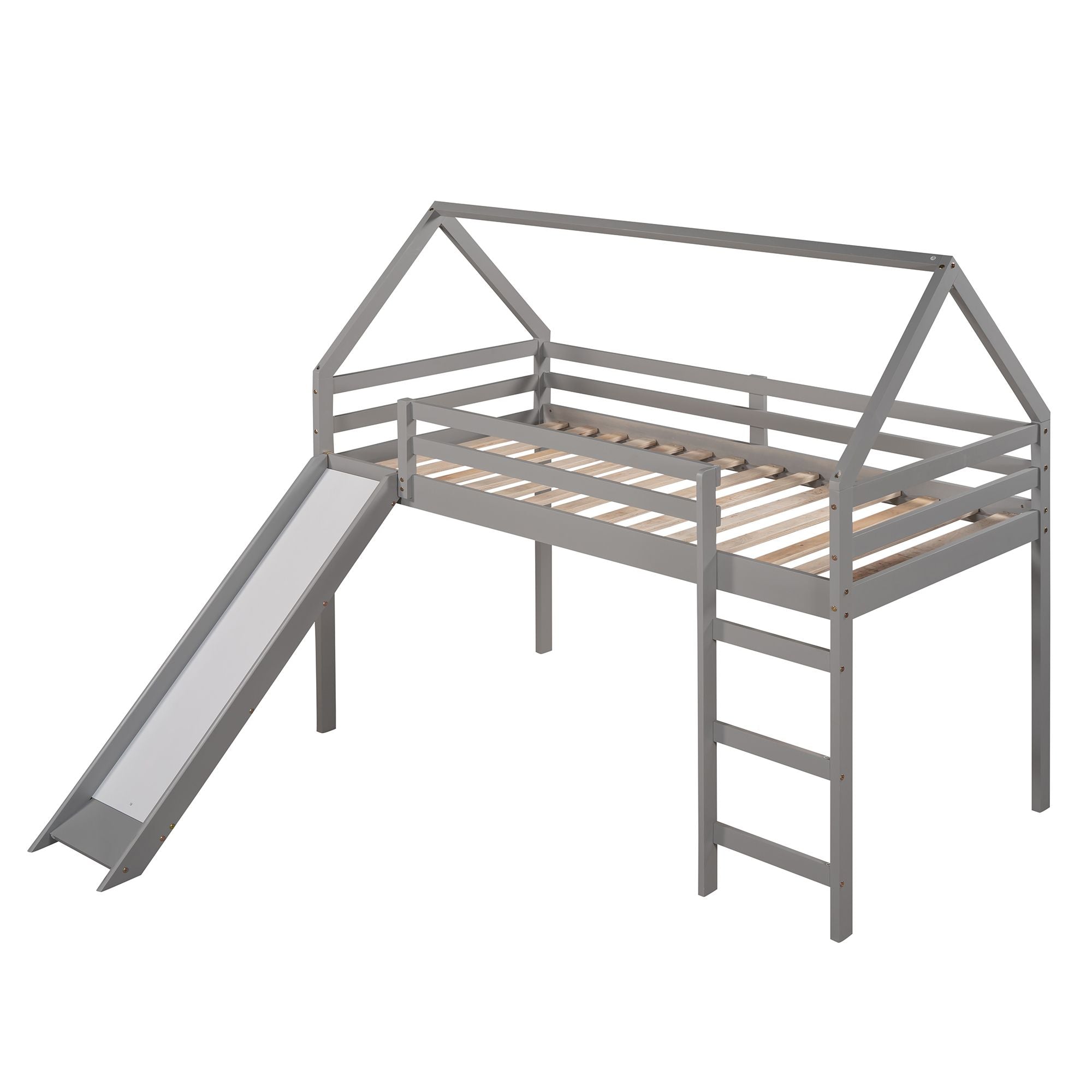 Twin Size Loft Bed with Slide;  House Bed with Slide