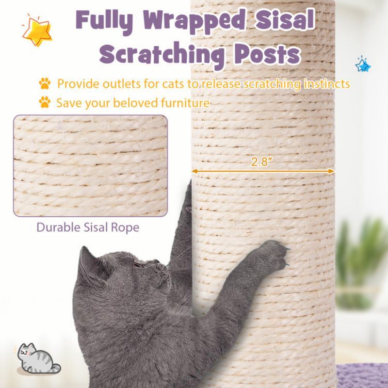 Whimsical Multi-Level Cat Tower with Sisal Scratching Posts, Hammock, and Star Decor – Perfect for Multiple Cats