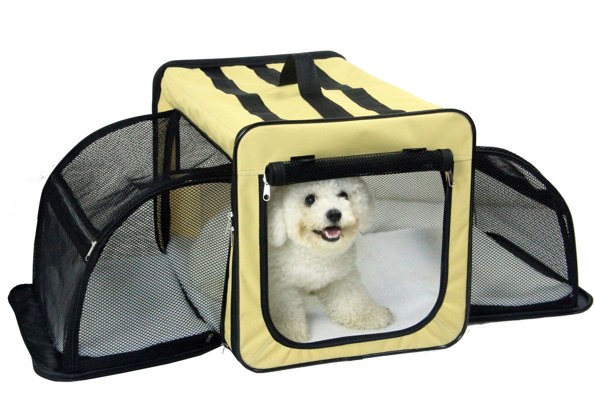 Pet Life Capacious Dual-Expandable Collapsible Travel Dog Crate - Lightweight Wire Folding Pet Kennel