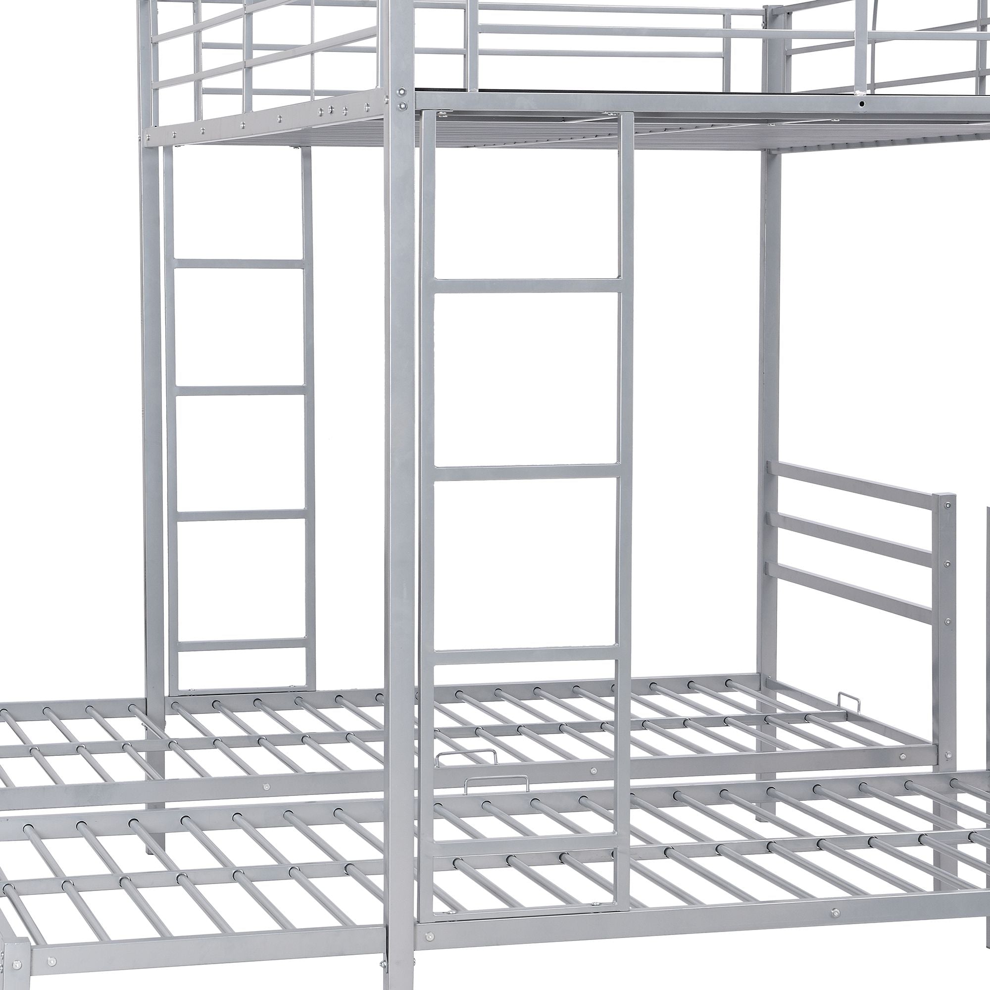 Full over Twin&Twin Size Bunk Metal Bed with Built-in Shelf