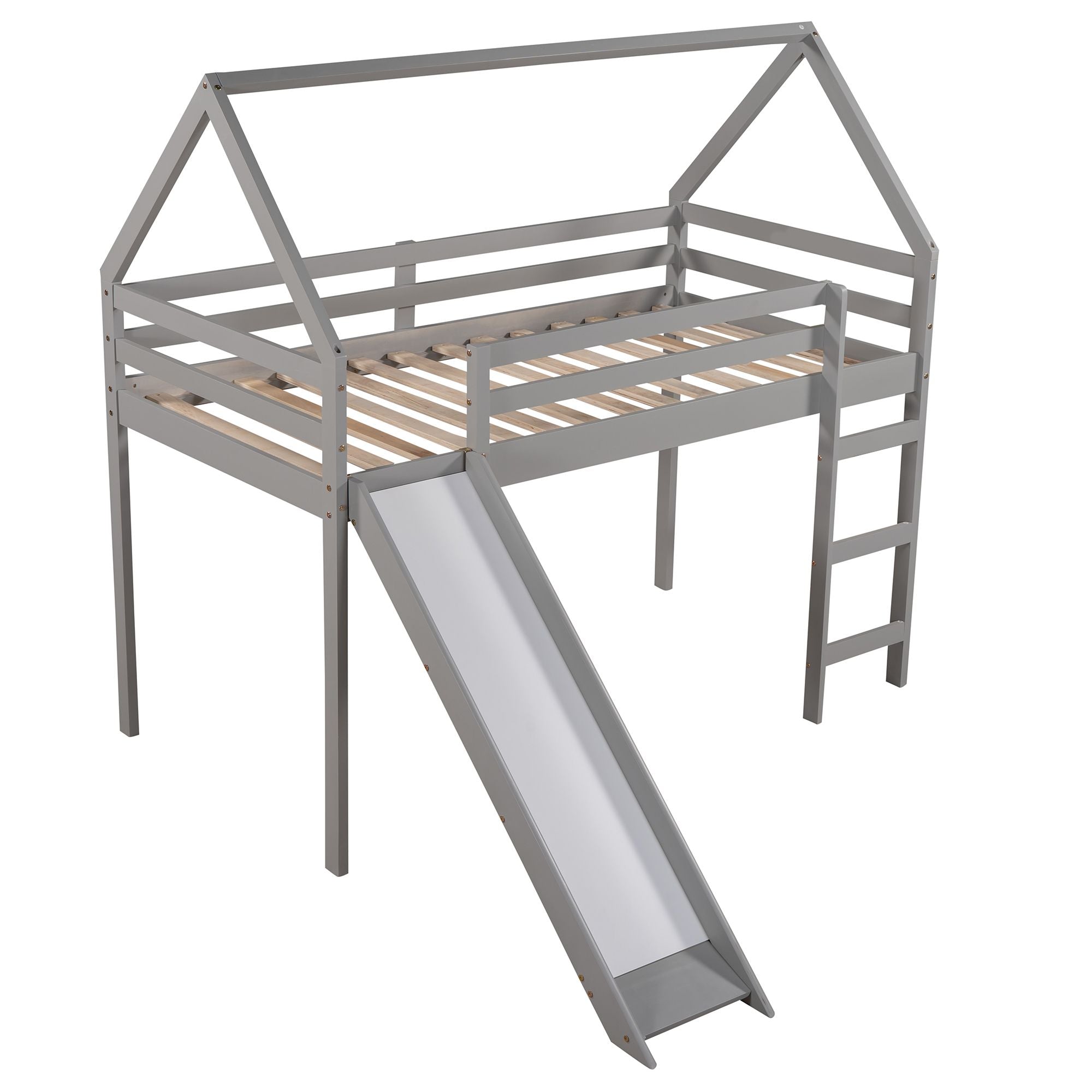 Twin Size Loft Bed with Slide;  House Bed with Slide