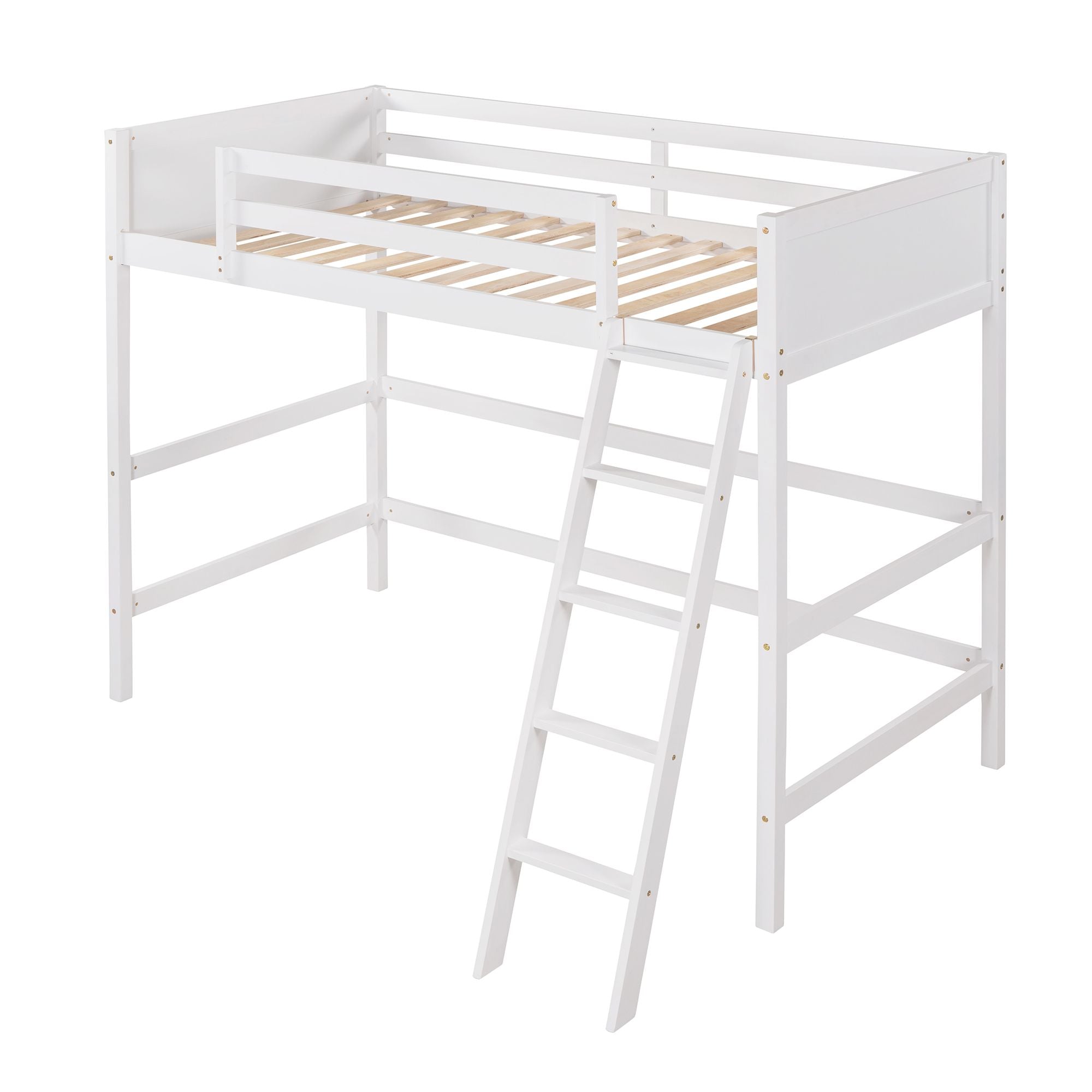 Solid Wood Twin Size Loft Bed with Ladde