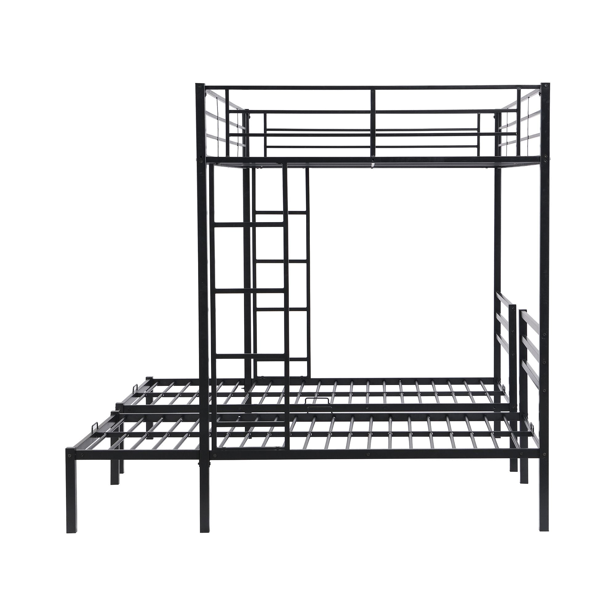 Full over Twin&Twin Size Bunk Metal Bed with Built-in Shelf