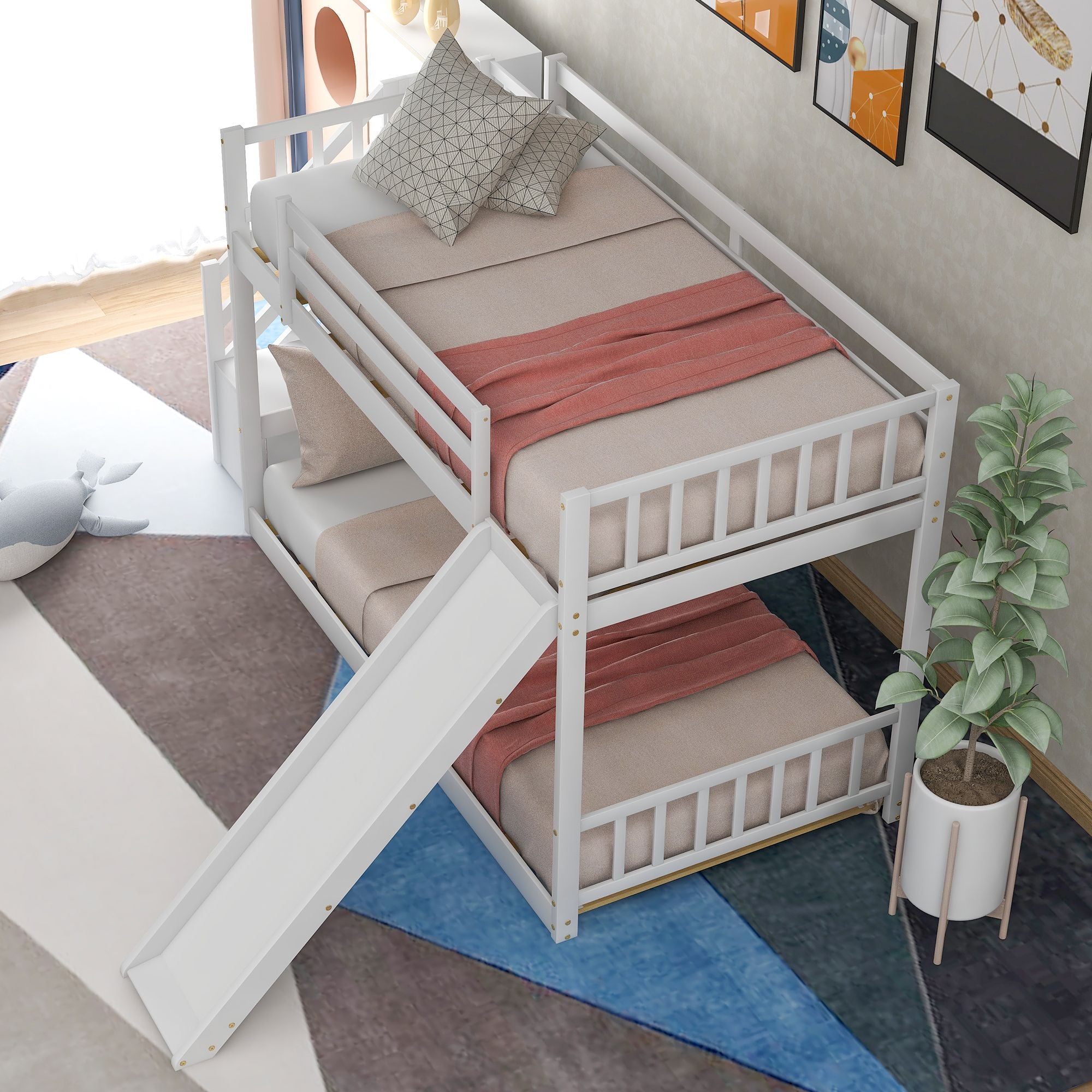 Twin over Twin Bunk Bed with Convertible Slide and Stairway