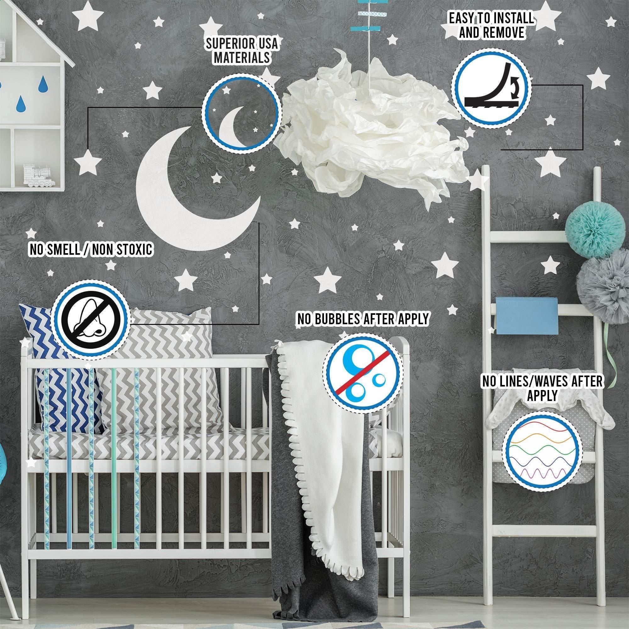 White Stars Stickers Space Themed Bedroom Constellation Wallpaper Decor Decal Star Moon Nursery Room Decals for Wall 220 Stickers