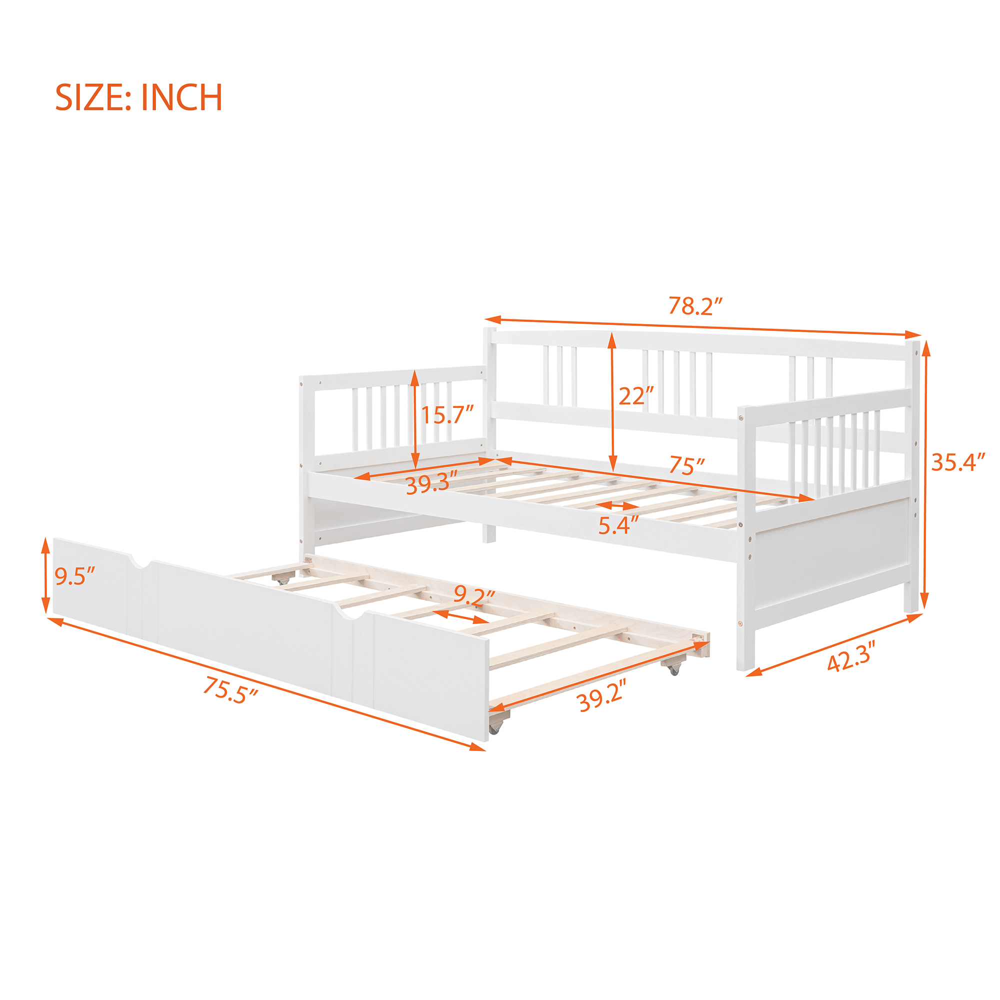 Twin Size Daybed Wood Bed with Twin Size Trundle