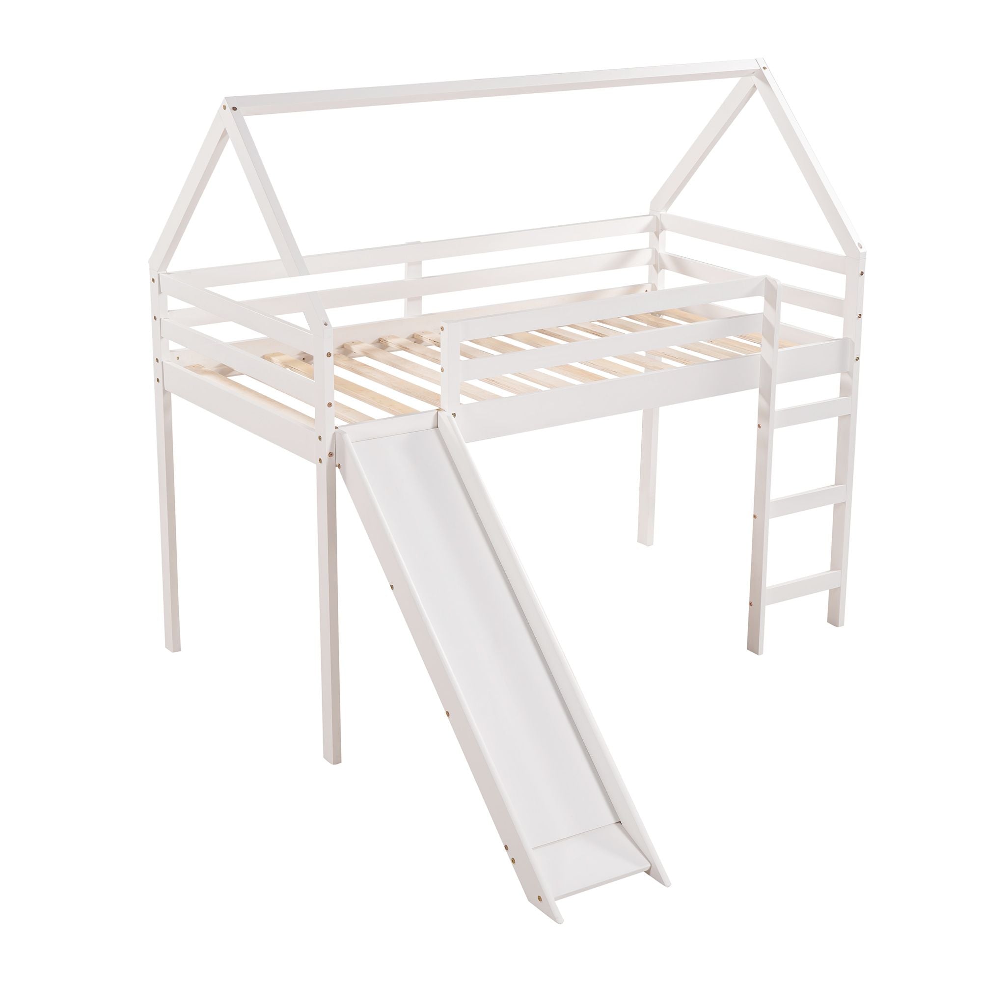 Twin Size Loft Bed with Slide;  House Bed with Slide