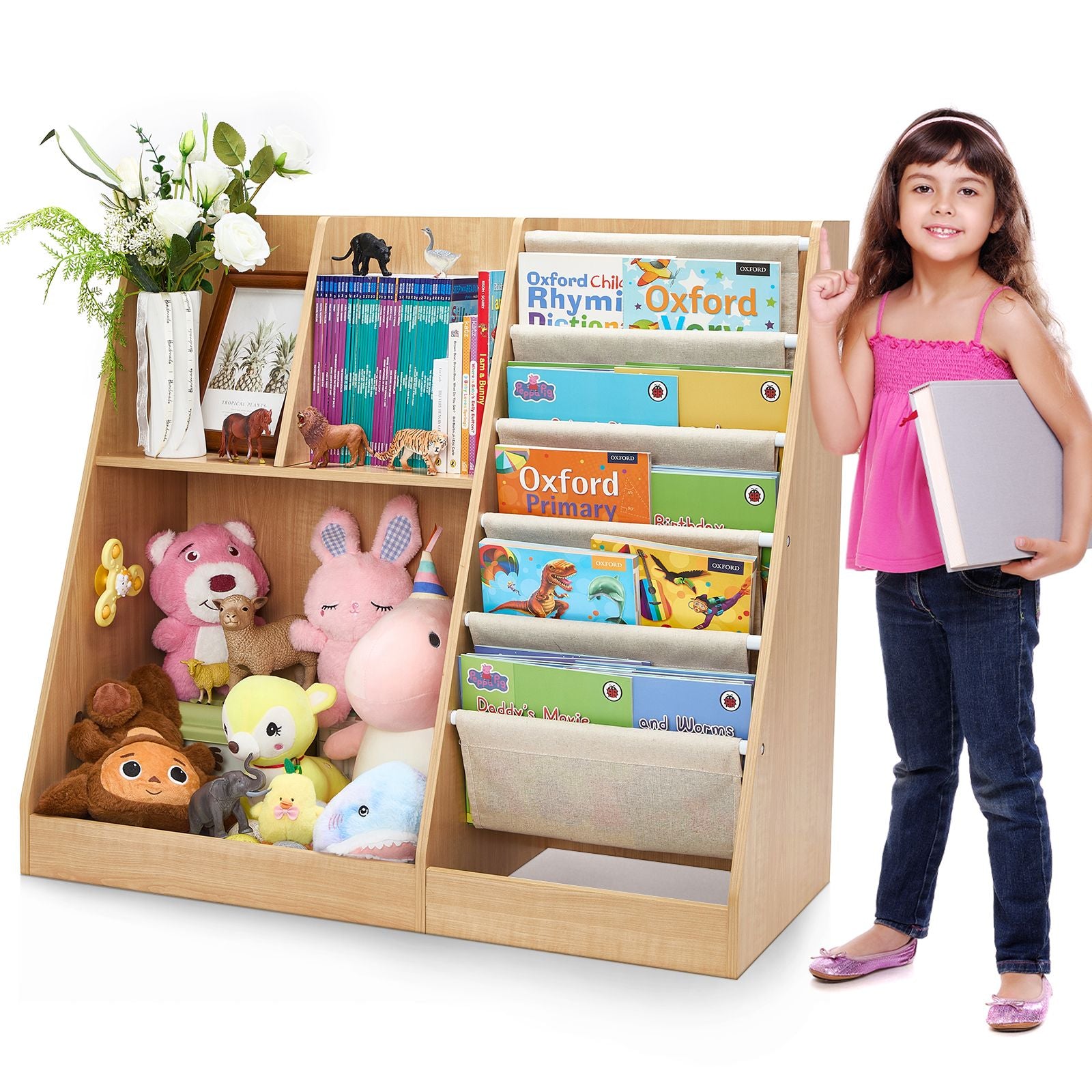 Kids Bookshelf and Toy Storage Organizer, Wooden Kids Book Shelf,Childrens Bookshelf, Bookcase for Kids Room,Nursery Bookcase for Kids, Children, Toddlers