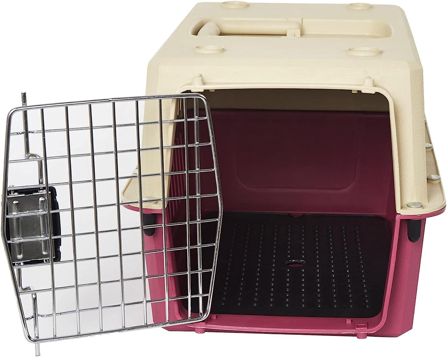 Plastic Cat & Dog Carrier Cage with Chrome Door - Portable, Airline Approved Pet Box for Cats & Dogs, Medium, Blue/Red