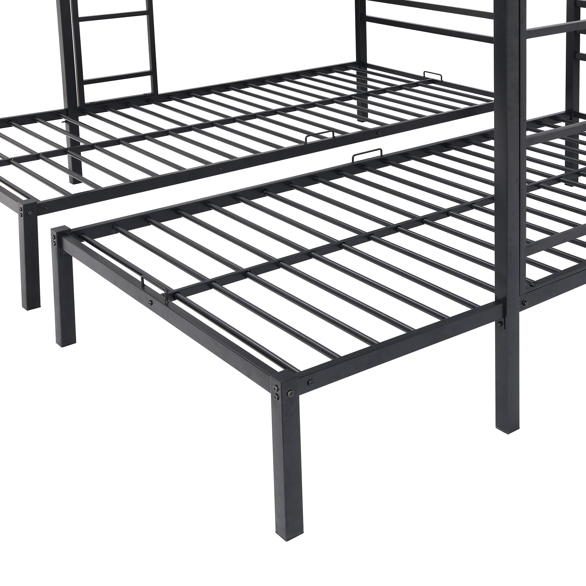 Full over Twin&Twin Size Bunk Metal Bed with Built-in Shelf