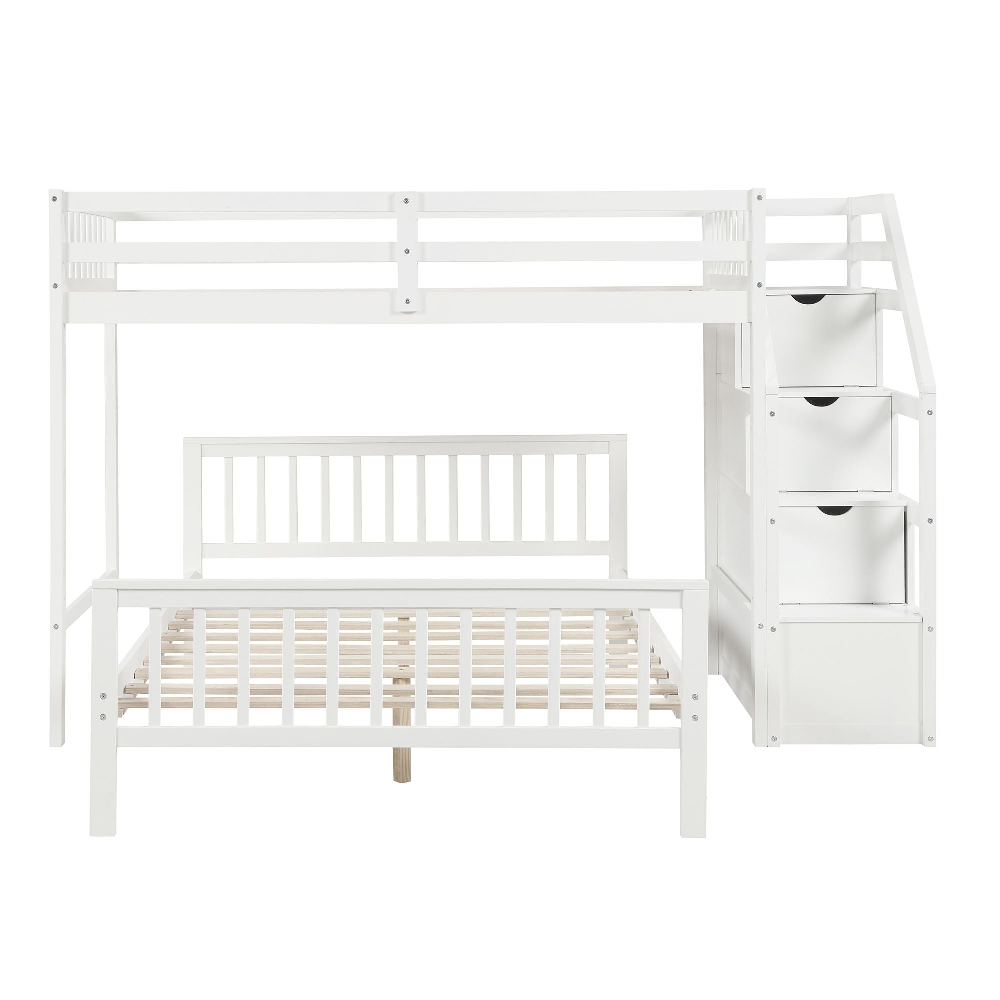 Twin over Full Loft Bed with Staircase,White